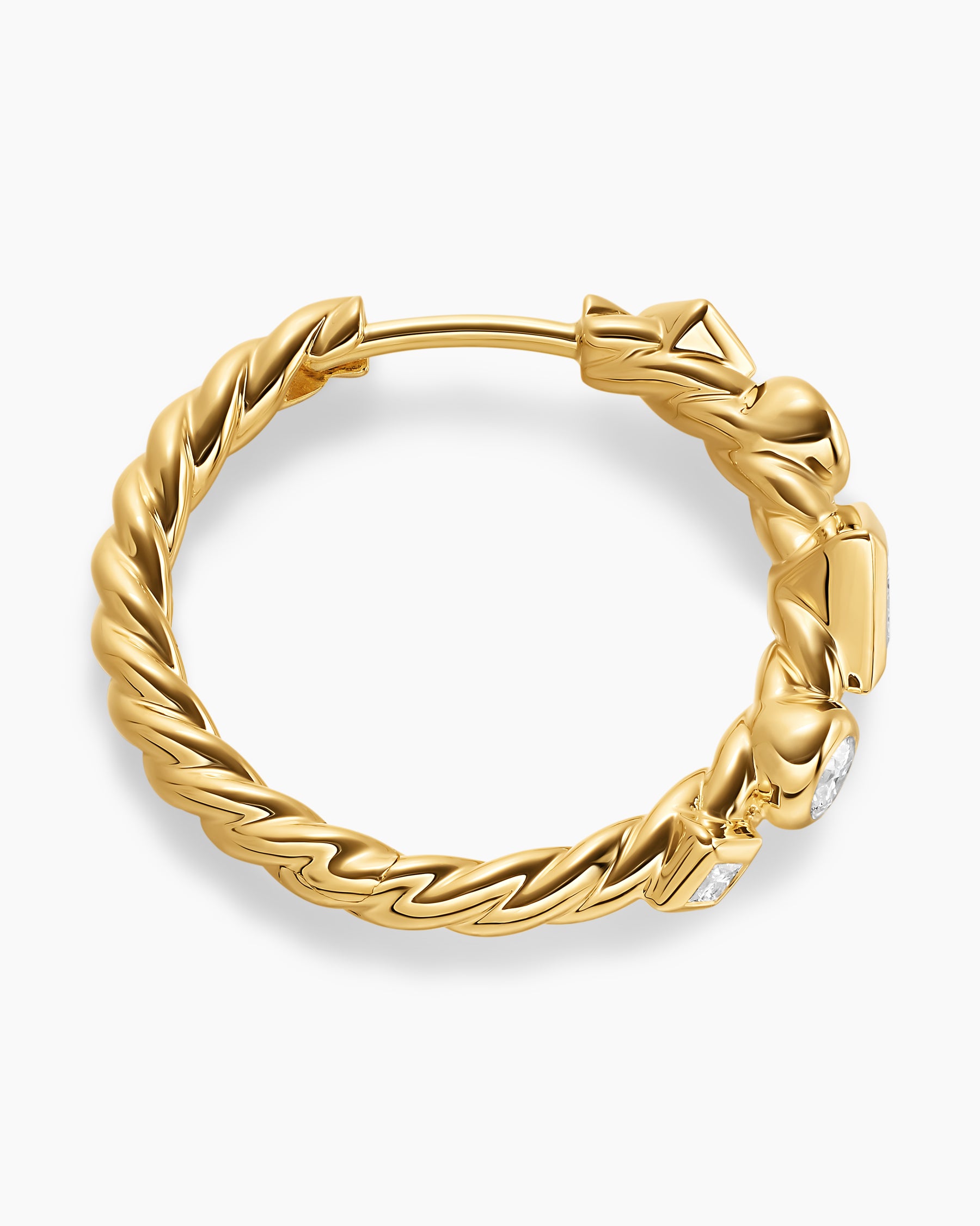 Alternative view of Petite Modern Renaissance Hoop Earrings in 18K Yellow Gold with Diamonds, 21mm