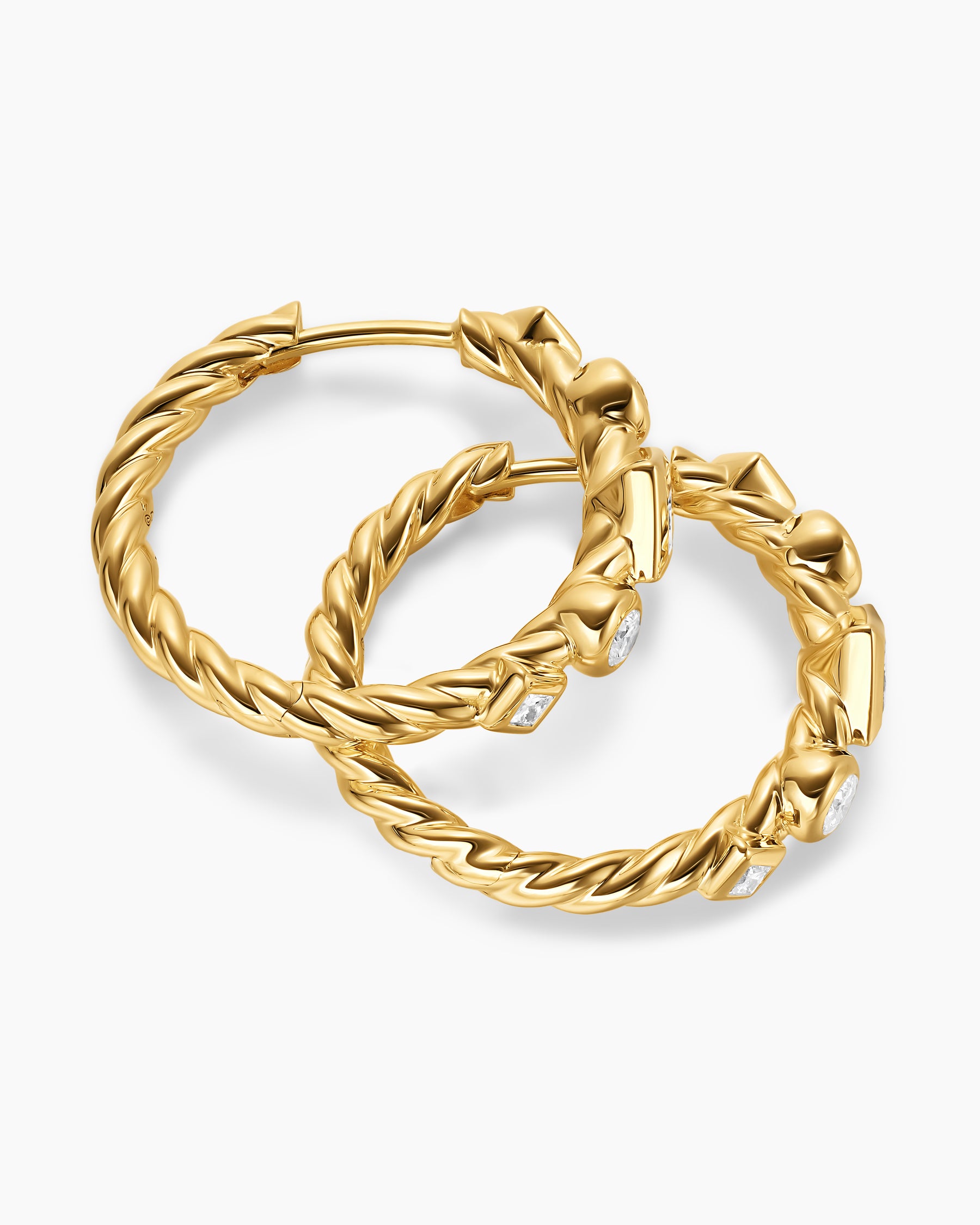 Petite Modern Renaissance Hoop Earrings in 18K Yellow Gold with Diamonds, 21mm - Image 3