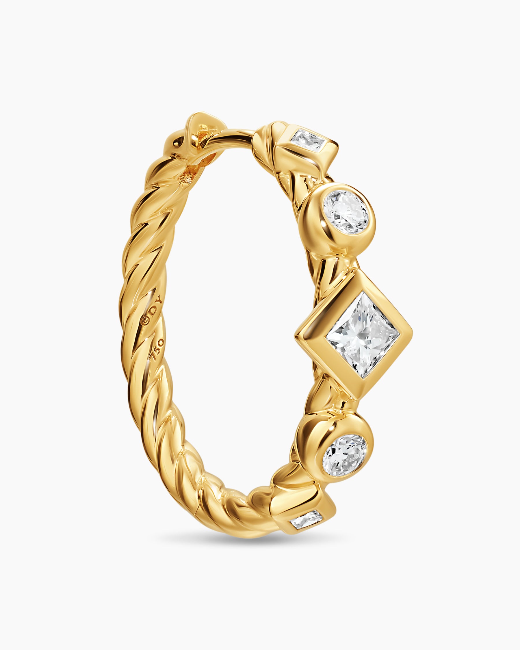 Petite Modern Renaissance Hoop Earrings in 18K Yellow Gold with Diamonds, 21mm - Image 4