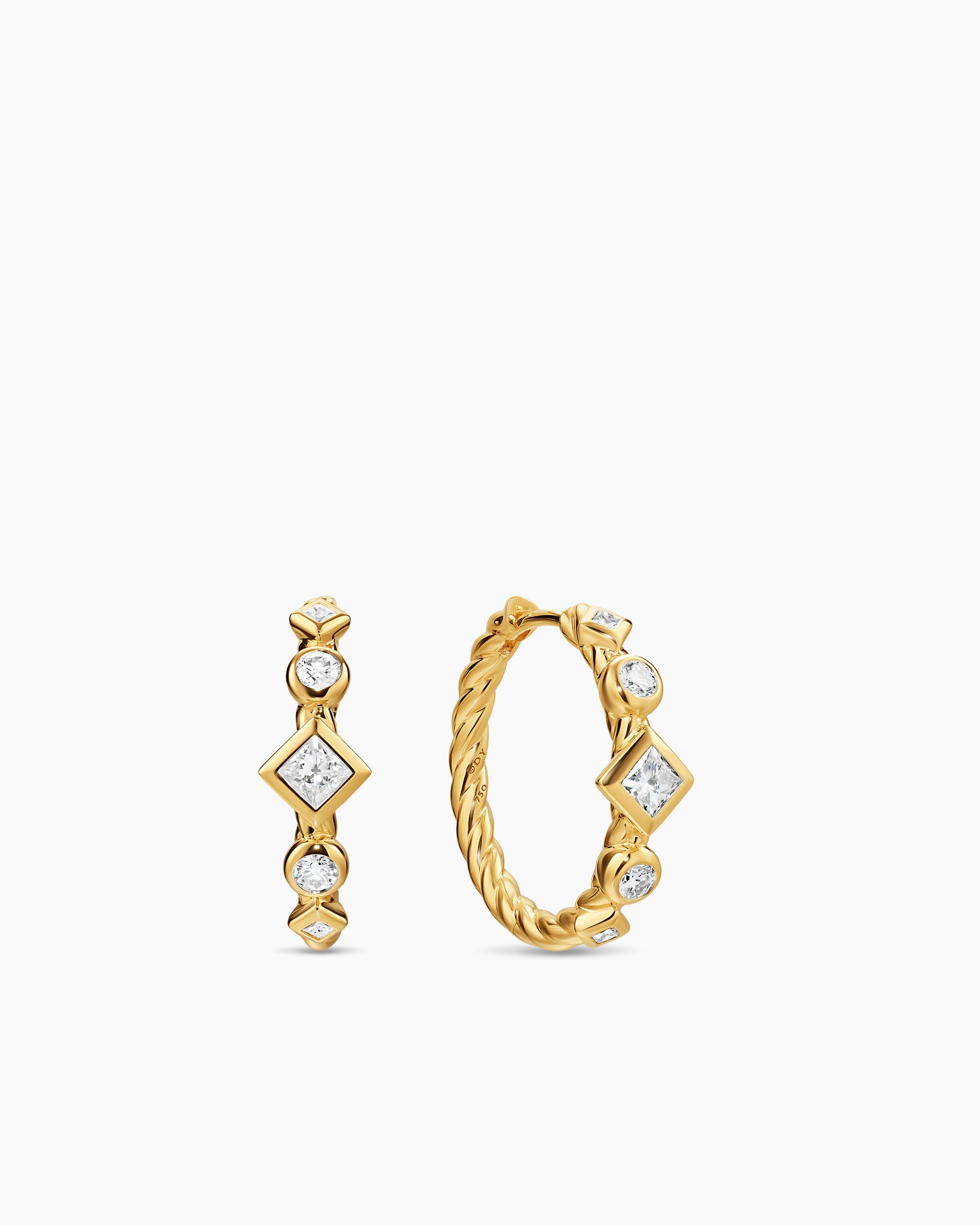 Petite Modern Renaissance Hoop Earrings in 18K Yellow Gold with Diamonds, 21mm