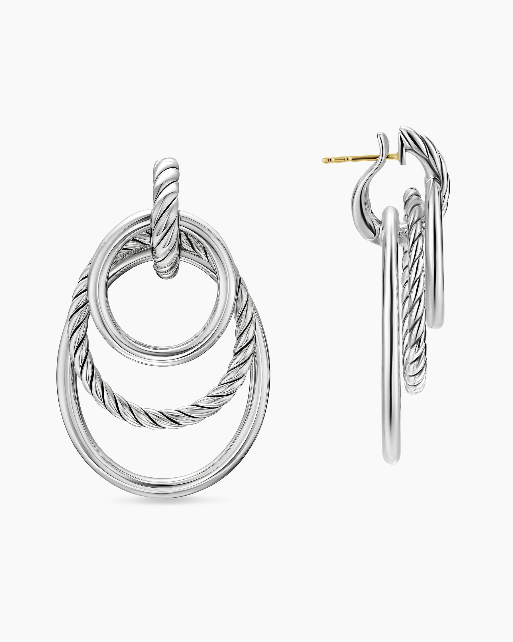 DY Mercer Bold Triple Ring Drop Earrings in Sterling Silver, 48mm - Image 3
