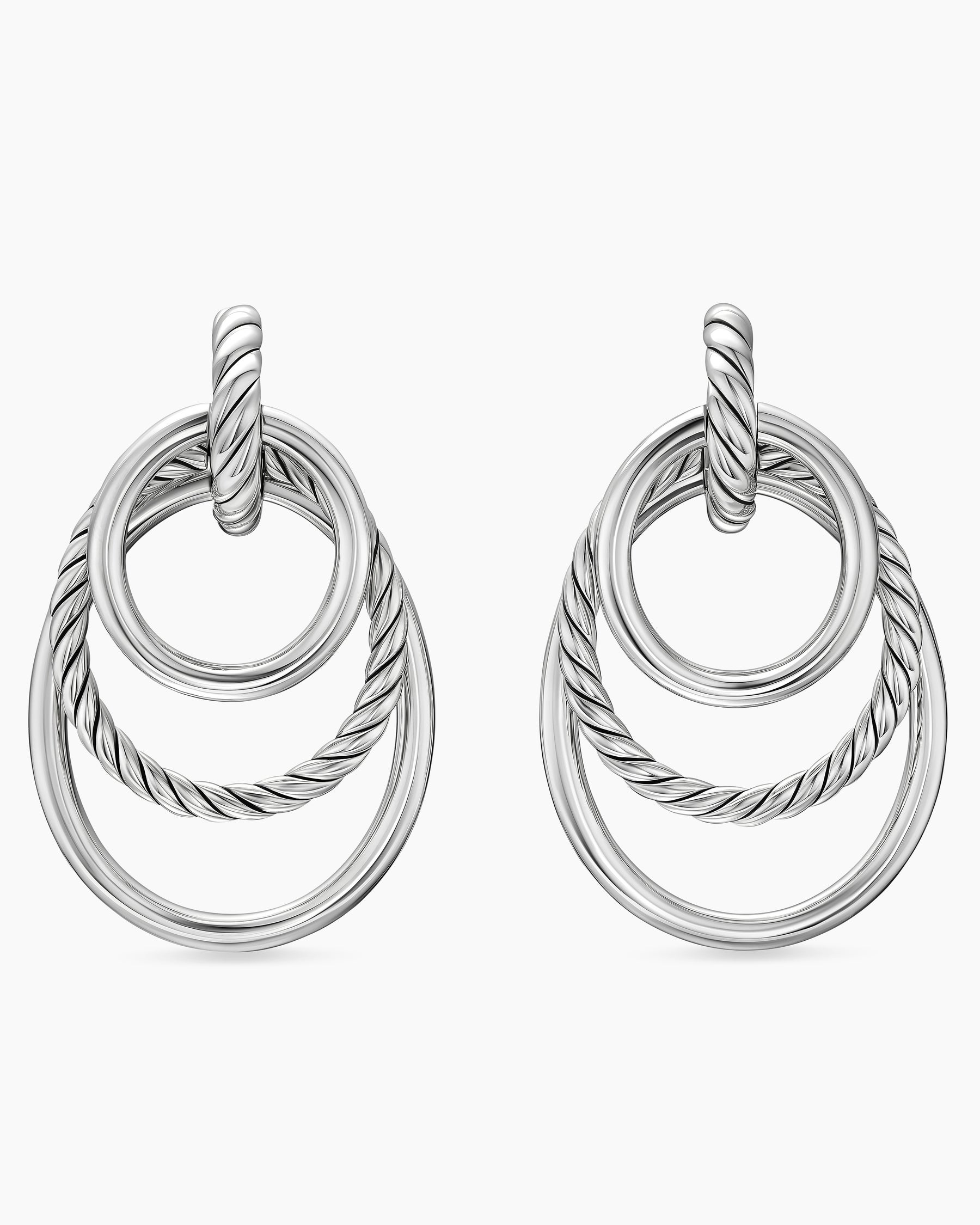 DY Mercer Bold Triple Ring Drop Earrings in Sterling Silver, 48mm
