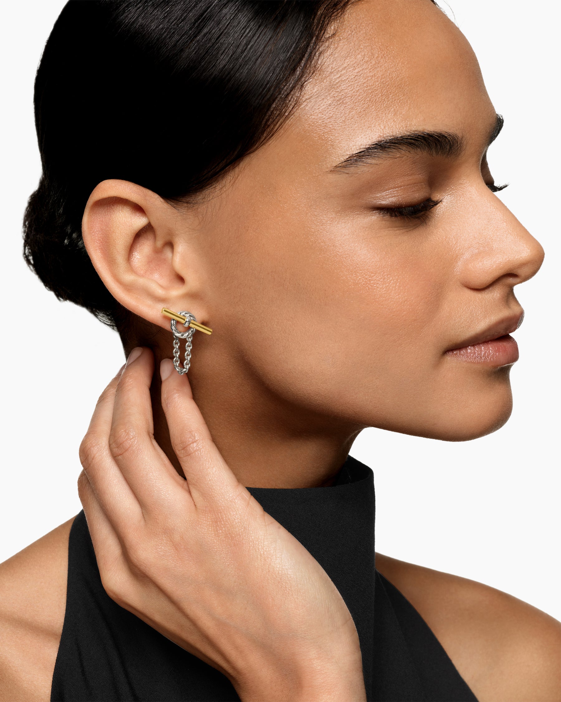 Alternative view of DY Mercer Bold Toggle Chain Stud Earrings in Sterling Silver with 18K Yellow Gold, 50.4mm