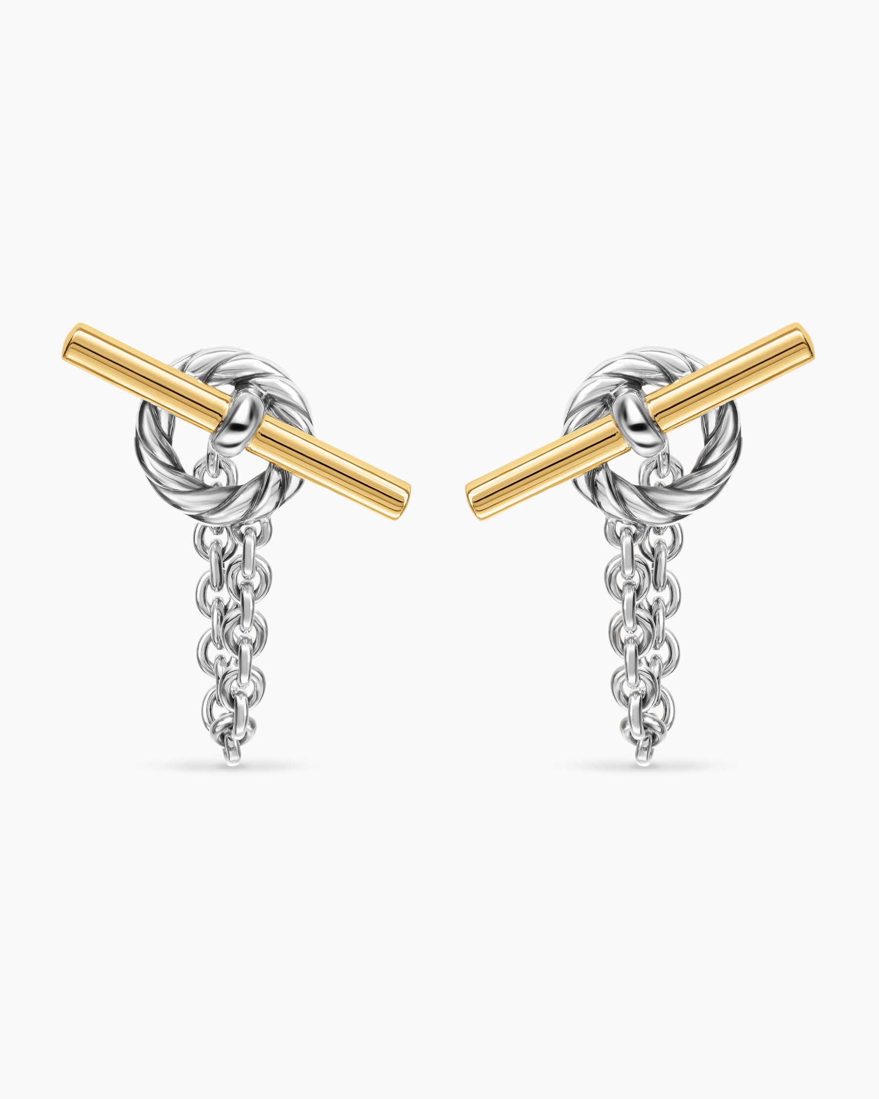 DY Mercer Bold Toggle Chain Stud Earrings in Sterling Silver with 18K Yellow Gold, 50.4mm