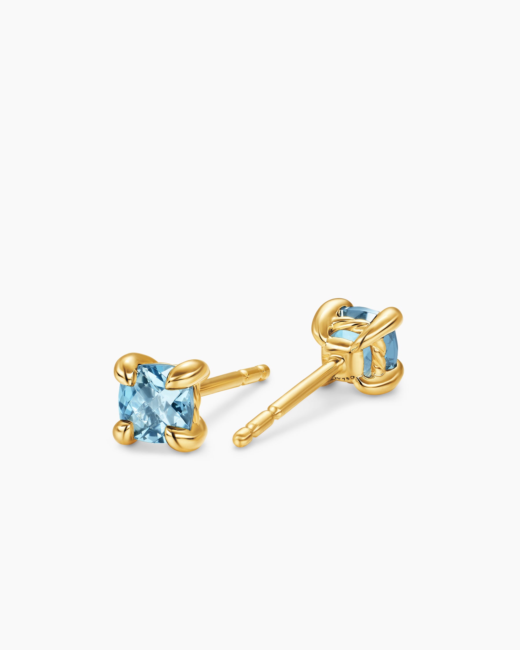 Micro Chatelaine Stud Earrings in 18K Yellow Gold with Aquamarine, 4.8mm - Image 3
