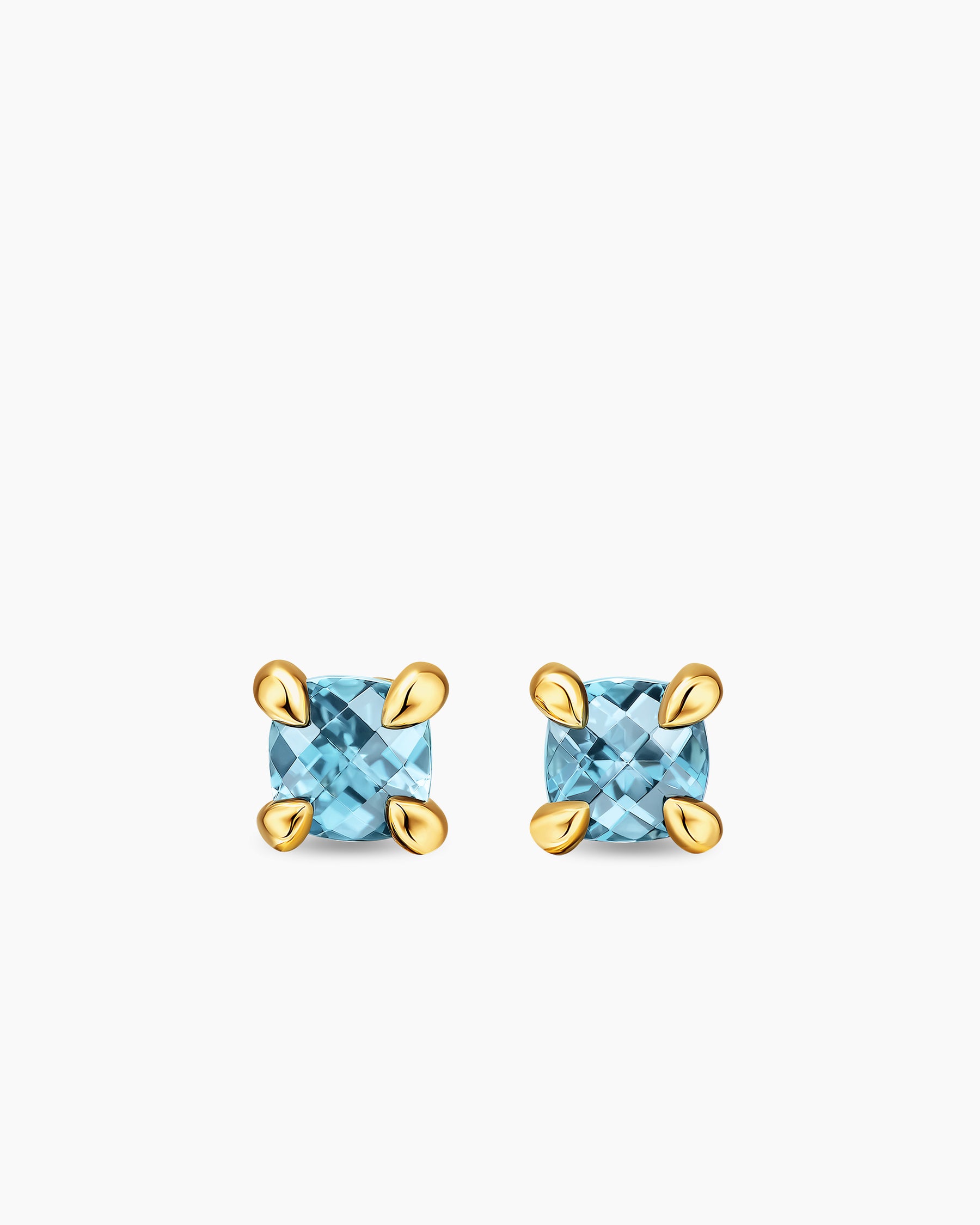 Micro Chatelaine Stud Earrings in 18K Yellow Gold with Aquamarine, 4.8mm