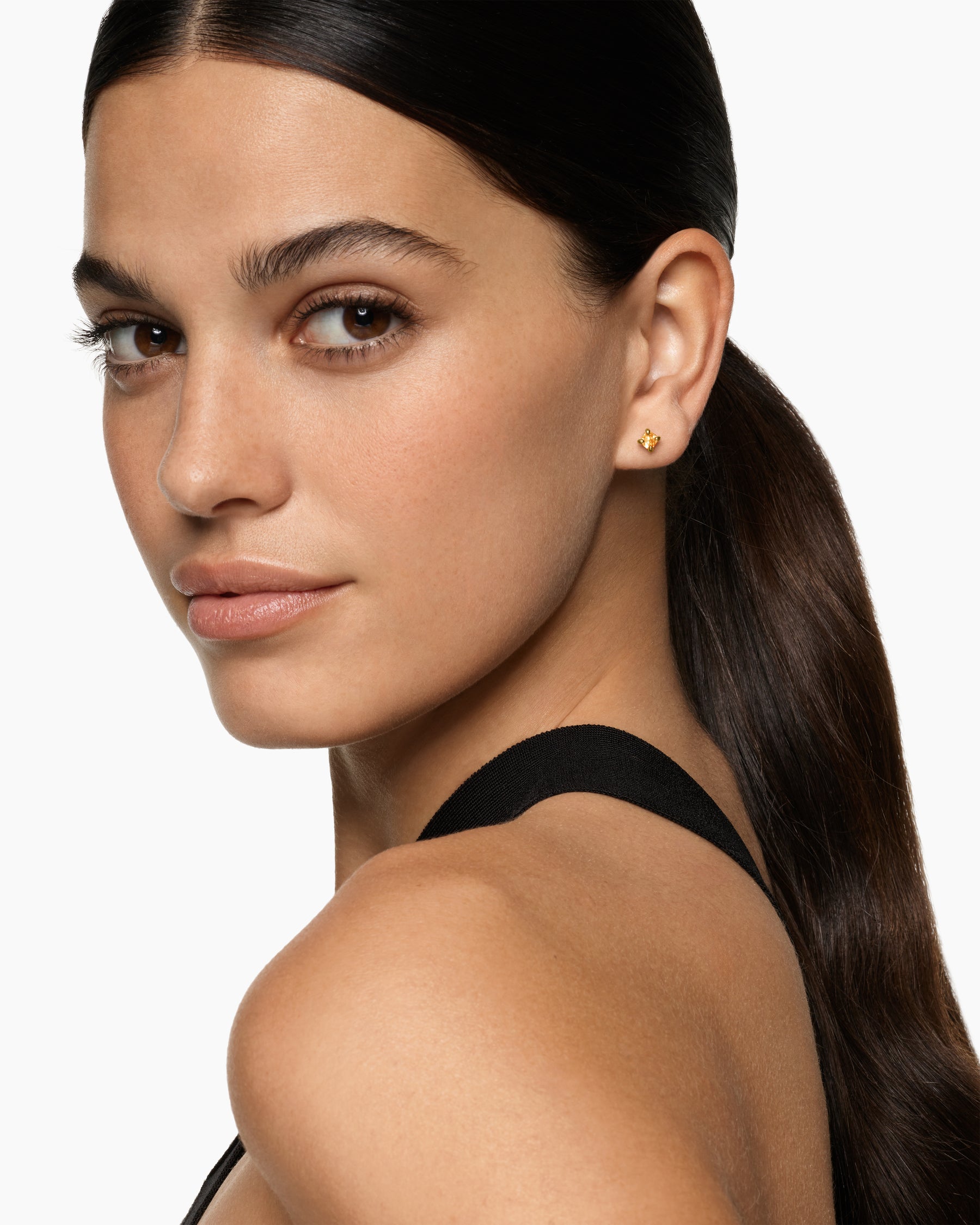 Alternative view of Micro Chatelaine Stud Earrings in 18K Yellow Gold with Citrine, 4.8mm