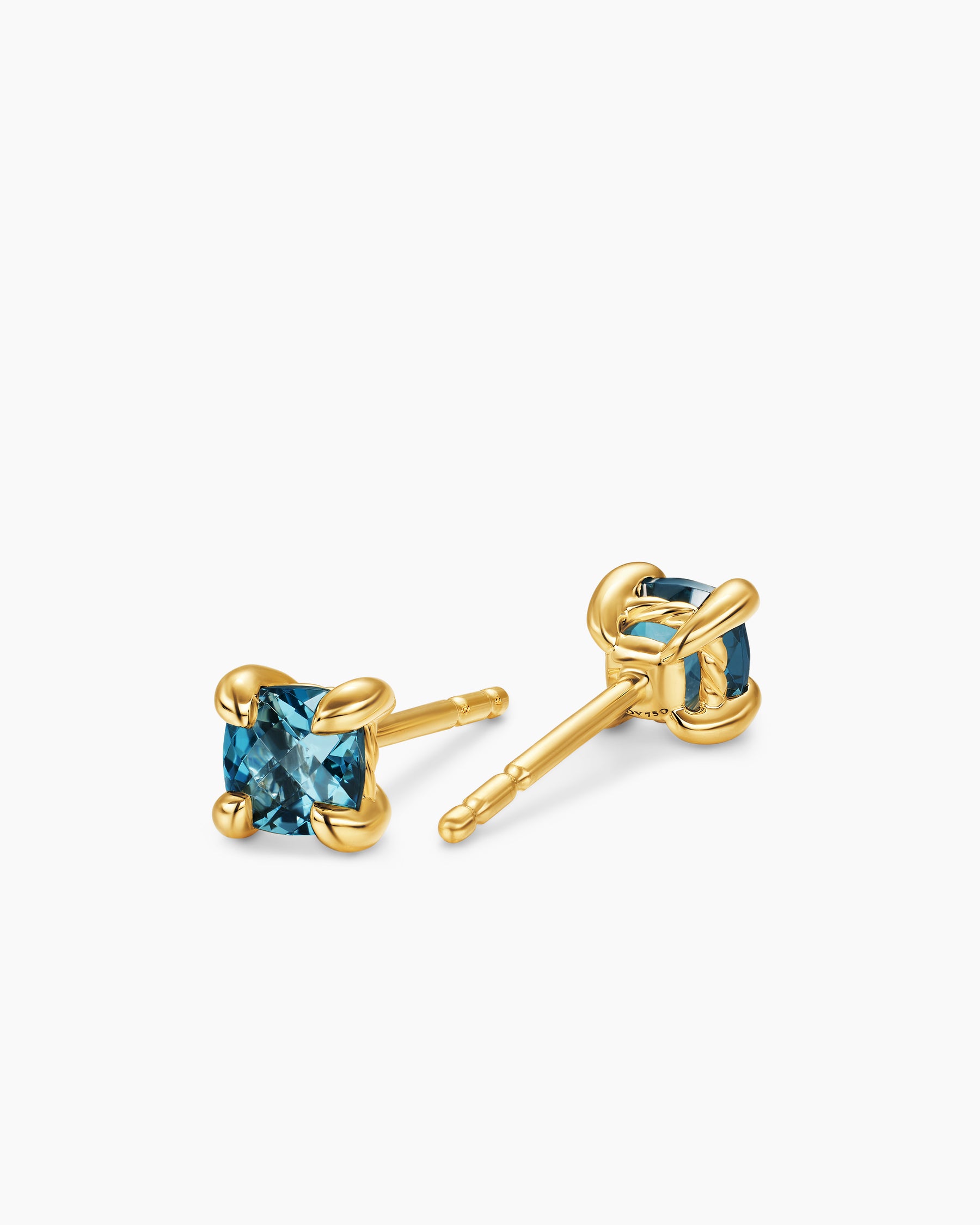 Micro Chatelaine Stud Earrings in 18K Yellow Gold with Hampton Blue Topaz, 4.8mm - Image 3