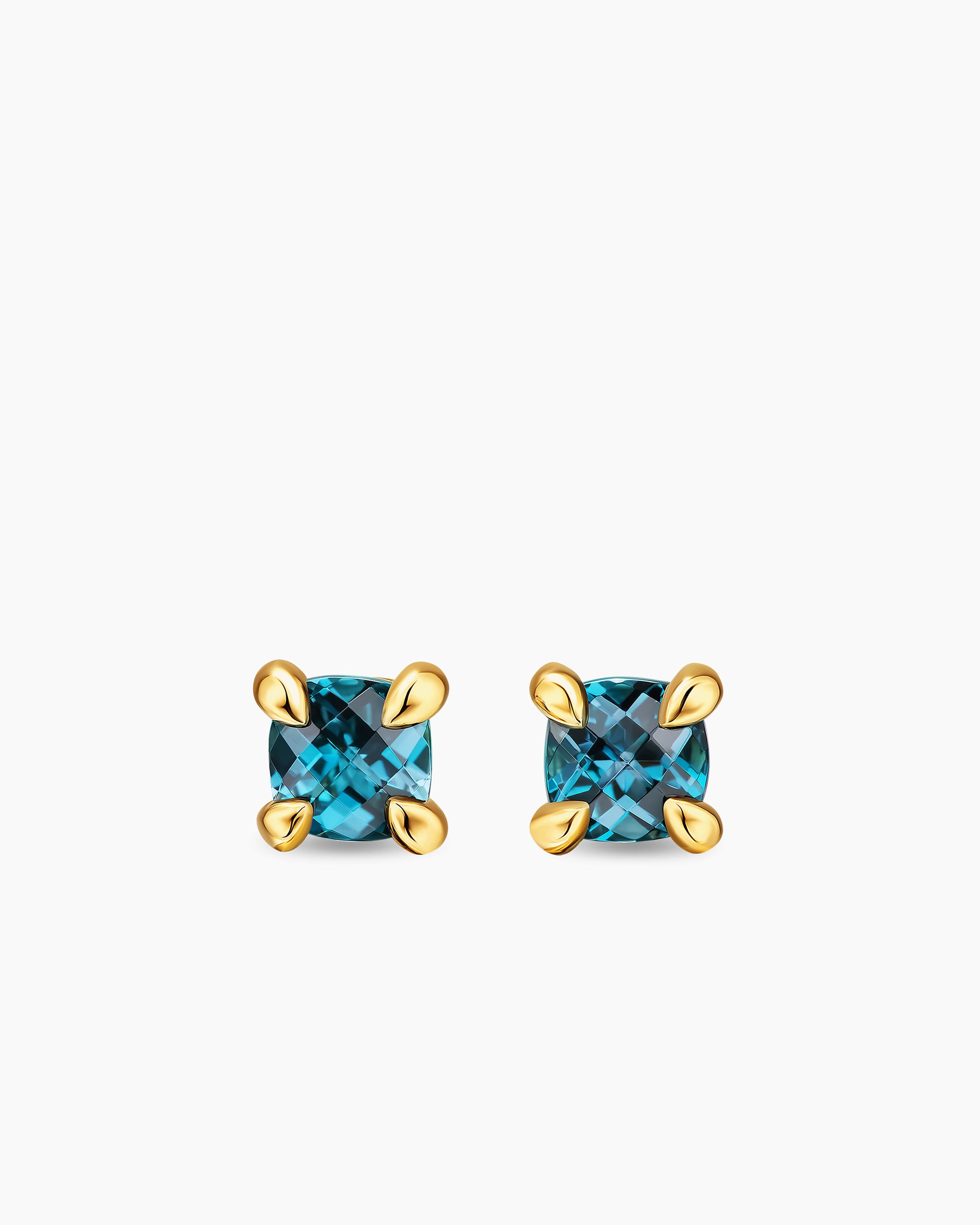 Micro Chatelaine Stud Earrings in 18K Yellow Gold with Hampton Blue Topaz, 4.8mm