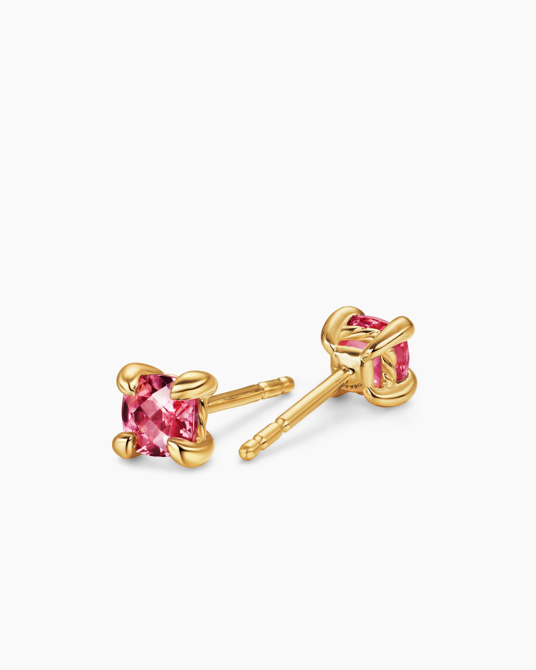 Micro Chatelaine Stud Earrings in 18K Yellow Gold with Pink Tourmaline, 4.8mm - Image 3