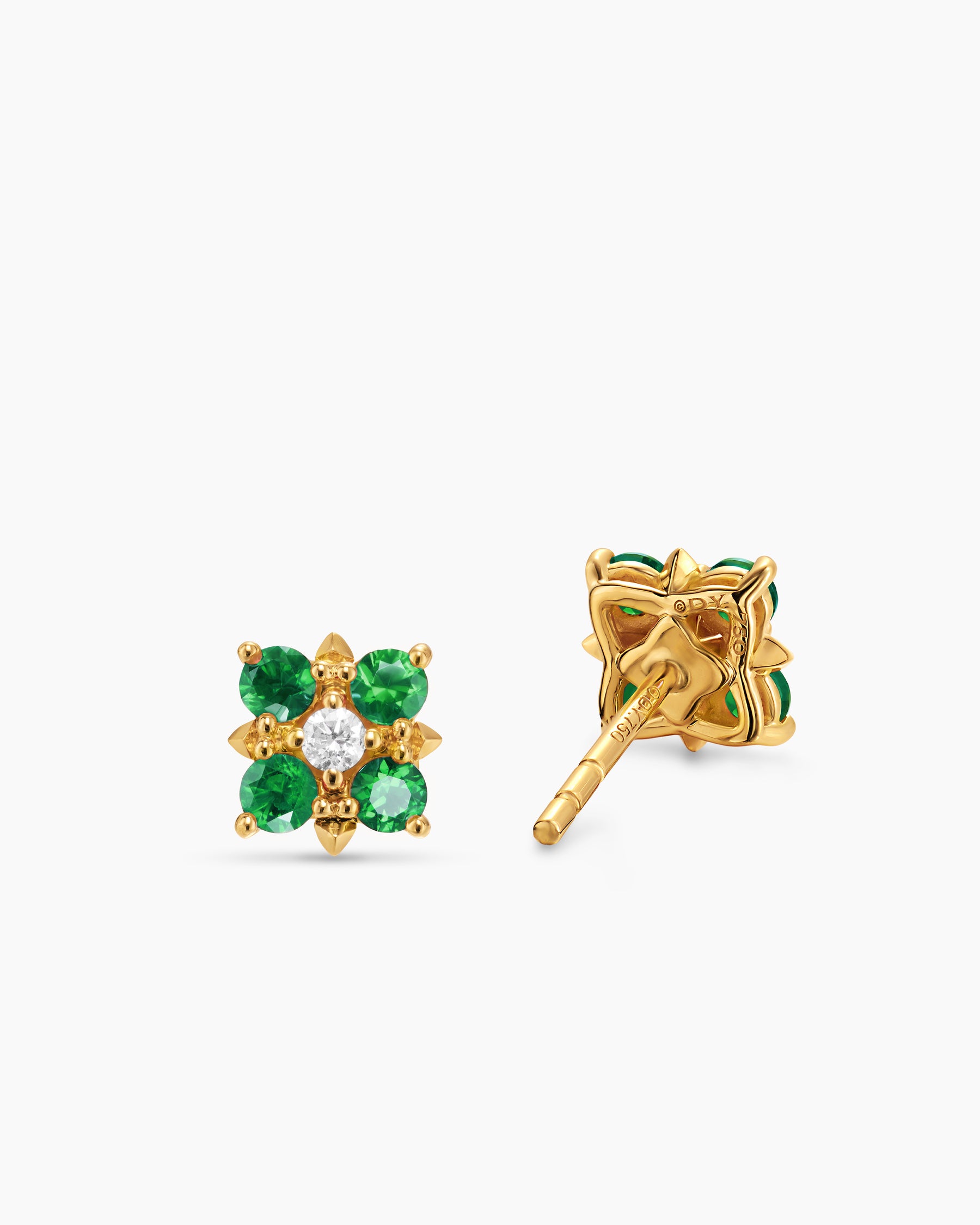 Petite Modern Renaissance Color Stud Earrings in 18K Yellow Gold with Emeralds and Diamonds, 8.7mm - Image 3