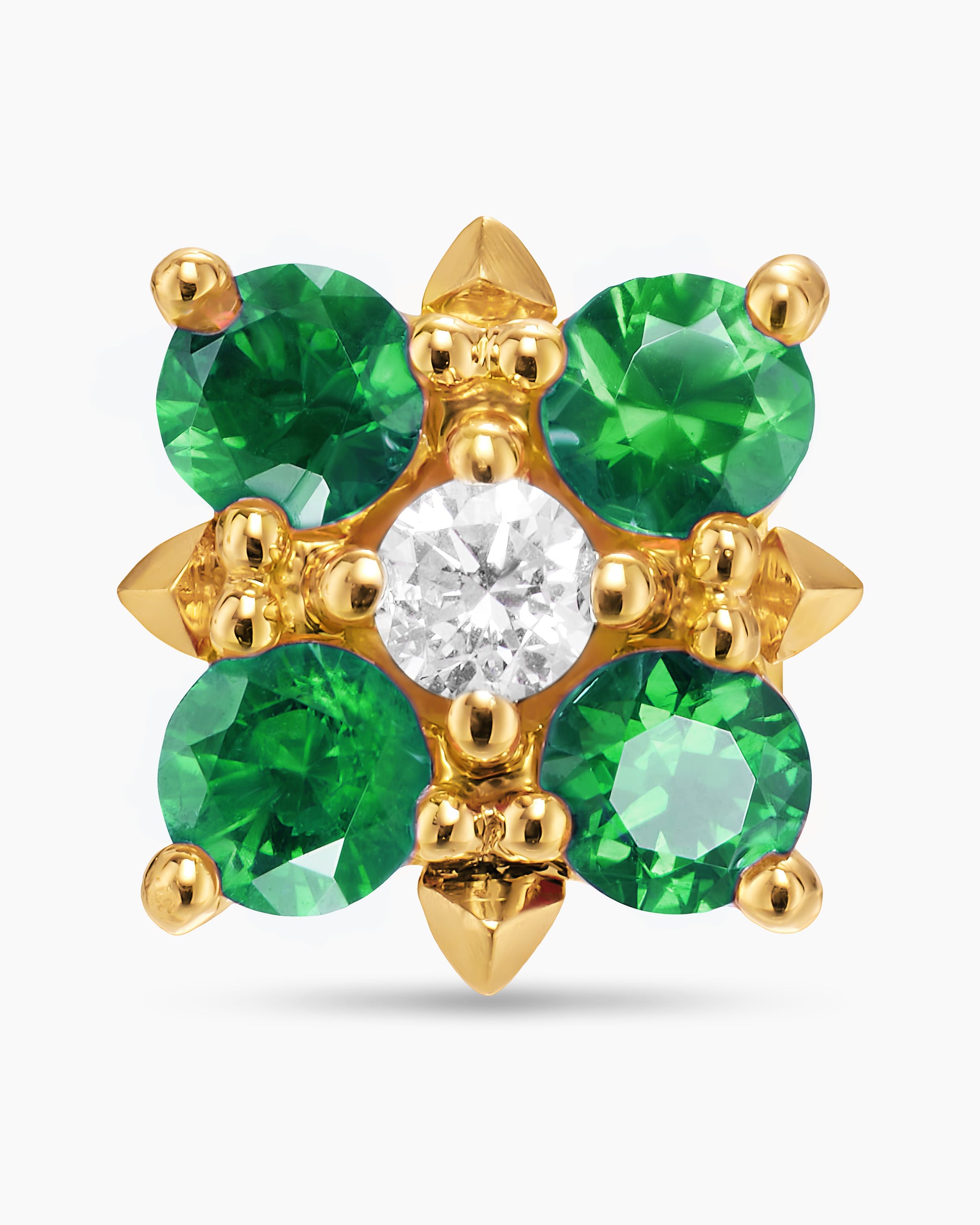 Petite Modern Renaissance Color Stud Earrings in 18K Yellow Gold with Emeralds and Diamonds, 8.7mm - Image 4