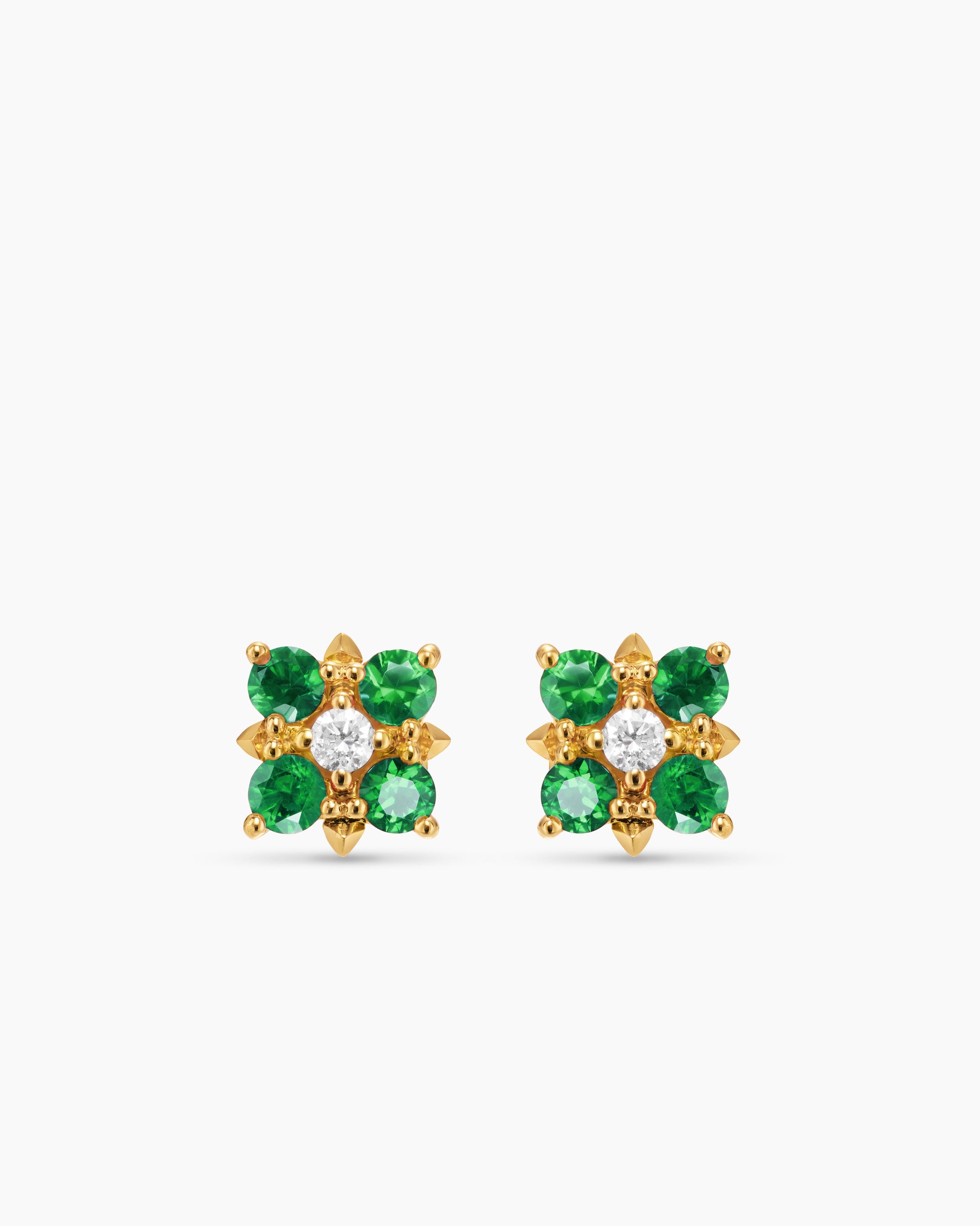 Petite Modern Renaissance Color Stud Earrings in 18K Yellow Gold with Emeralds and Diamonds, 8.7mm