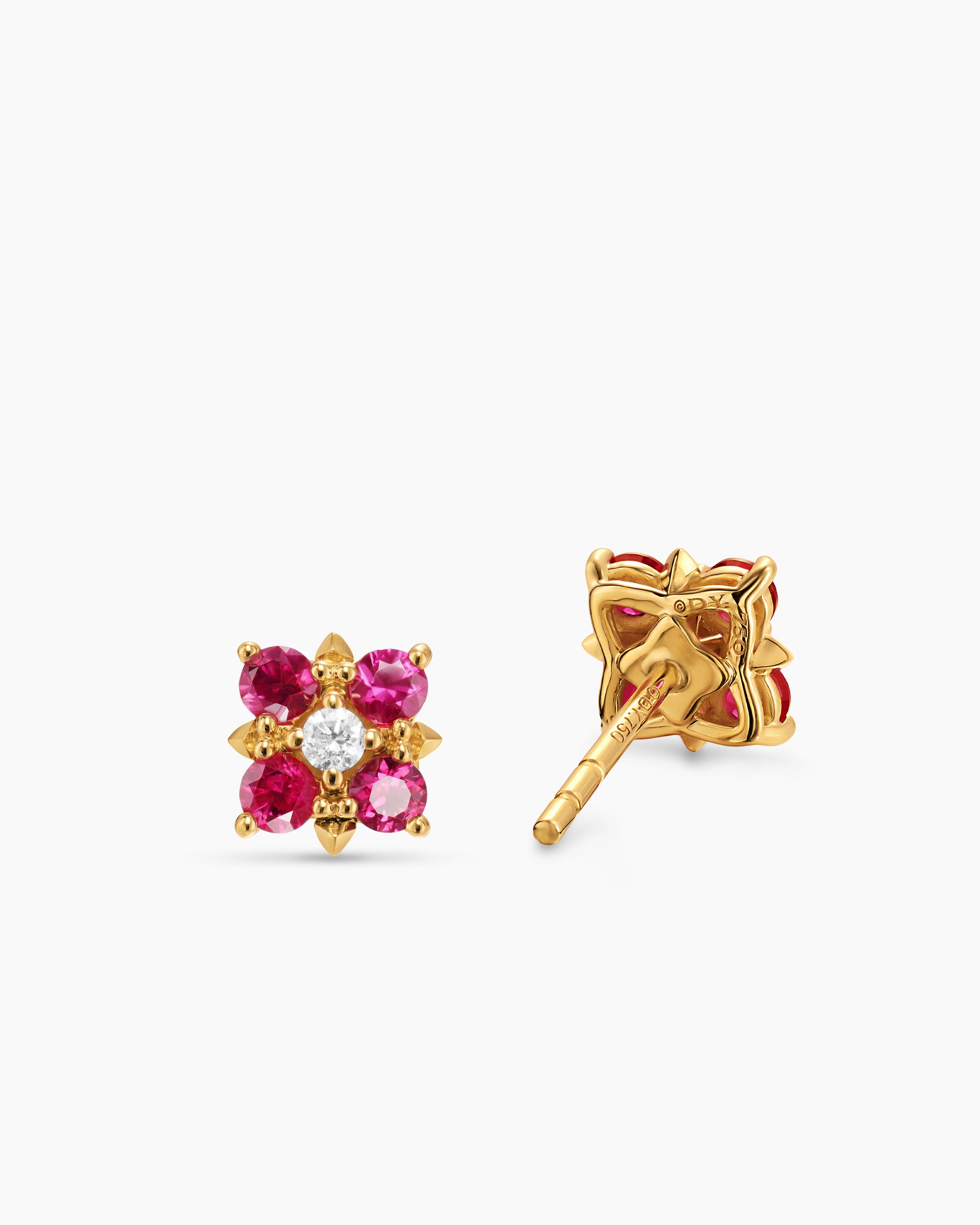 Petite Modern Renaissance Color Stud Earrings in 18K Yellow Gold with Rubies and Diamonds, 8.7mm - Image 3