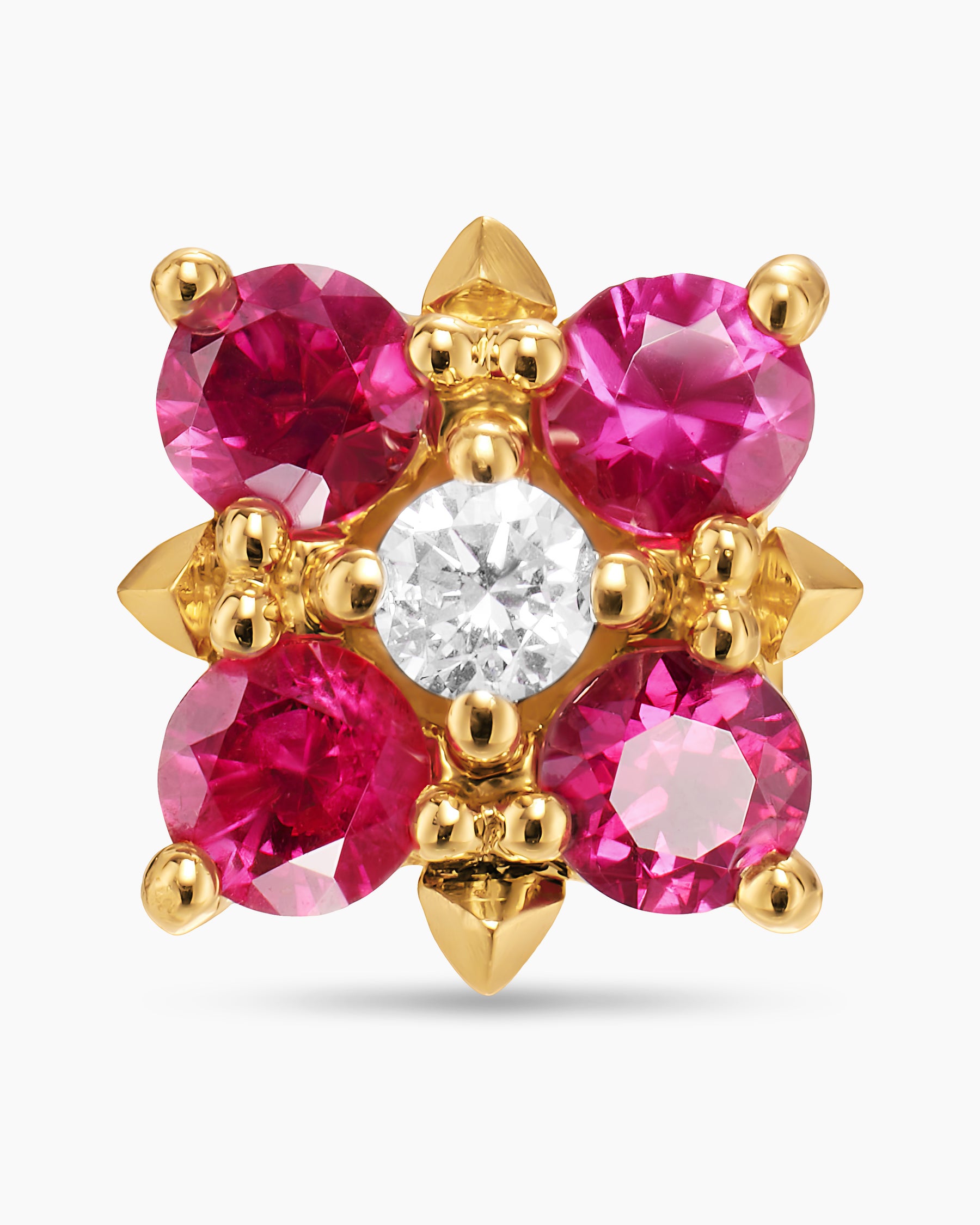 Petite Modern Renaissance Color Stud Earrings in 18K Yellow Gold with Rubies and Diamonds, 8.7mm - Image 4