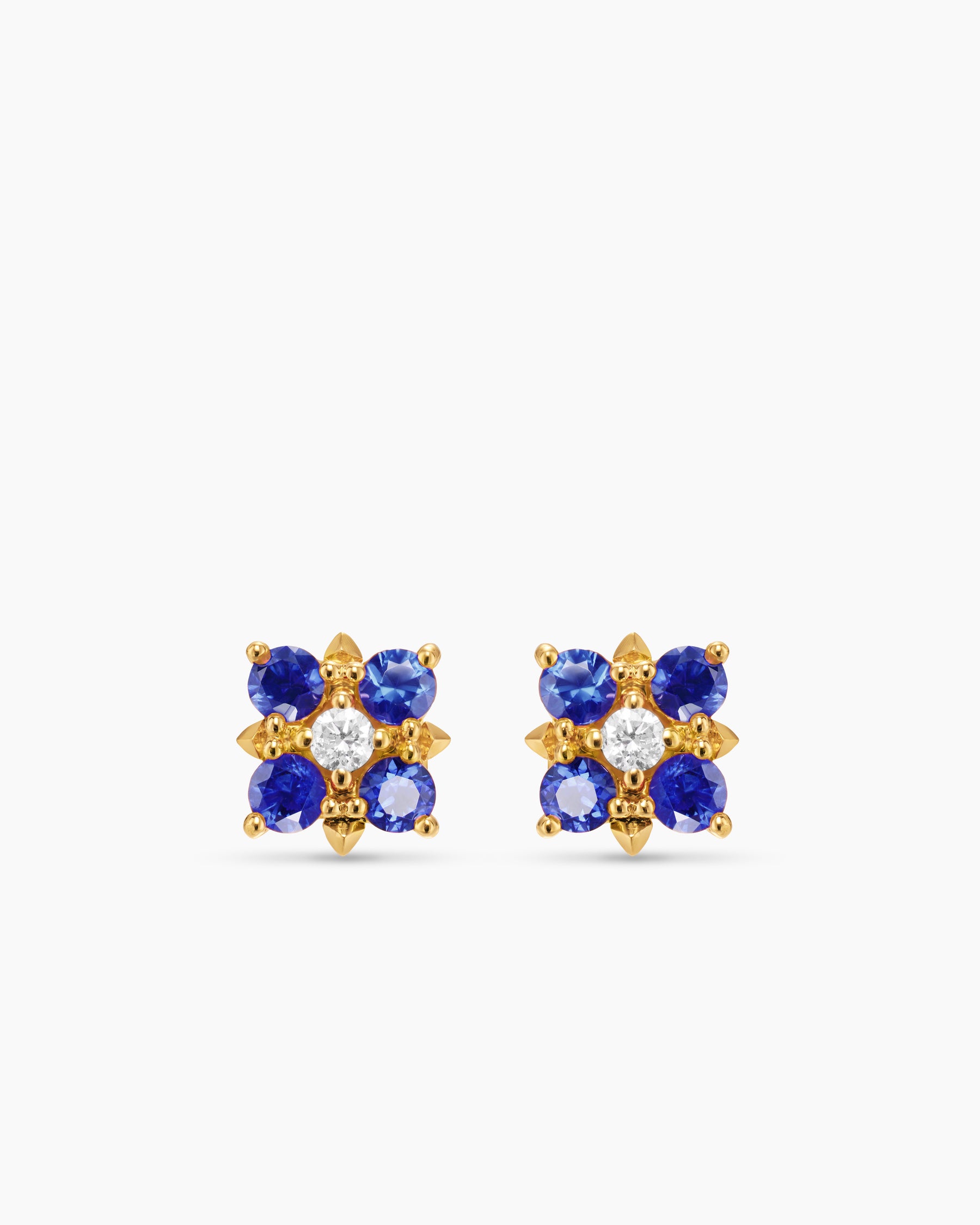 Petite Modern Renaissance Color Stud Earrings in 18K Yellow Gold with Sapphires and Diamonds, 8.7mm