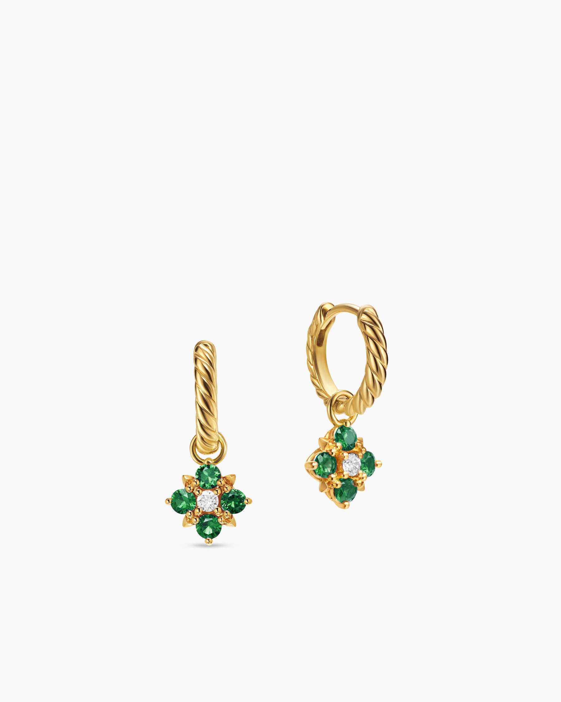 Petite Modern Renaissance Color Drop Earrings in 18K Yellow Gold with Emerald and Diamonds, 18mm - Image 3