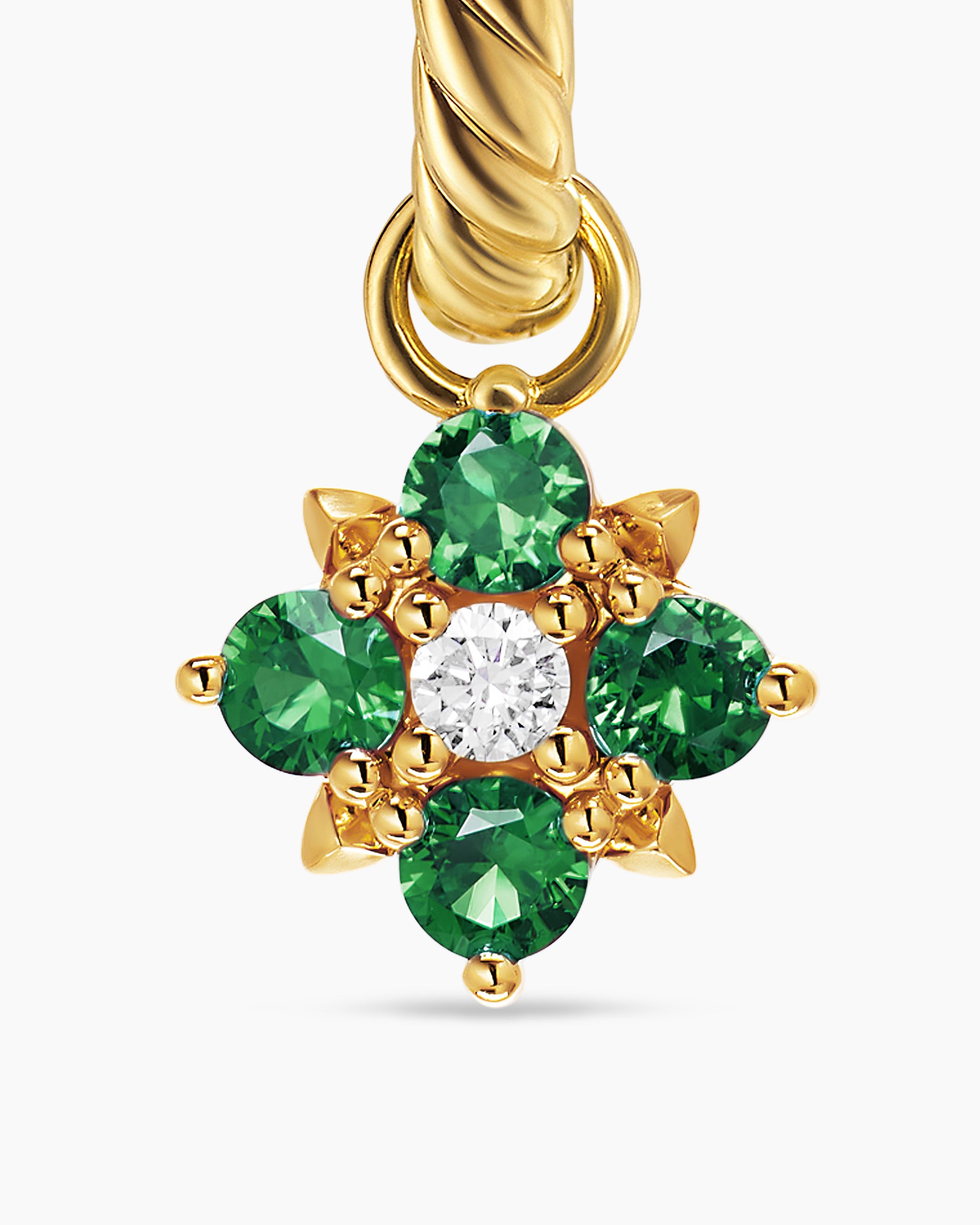 Petite Modern Renaissance Color Drop Earrings in 18K Yellow Gold with Emerald and Diamonds, 18mm - Image 4
