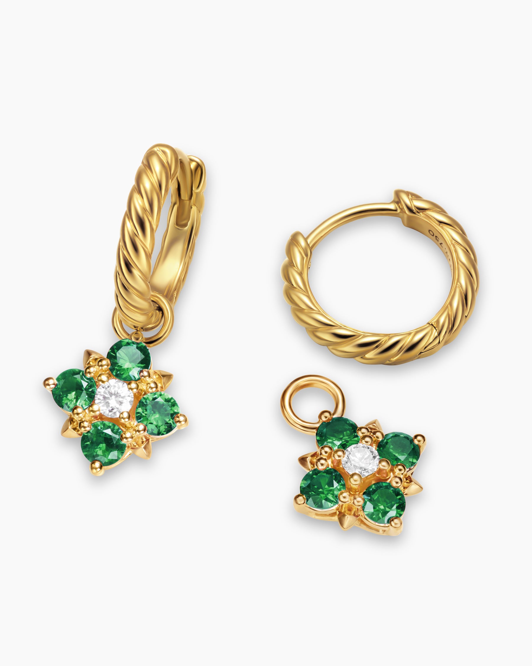 Petite Modern Renaissance Color Drop Earrings in 18K Yellow Gold with Emerald and Diamonds, 18mm - Image 5