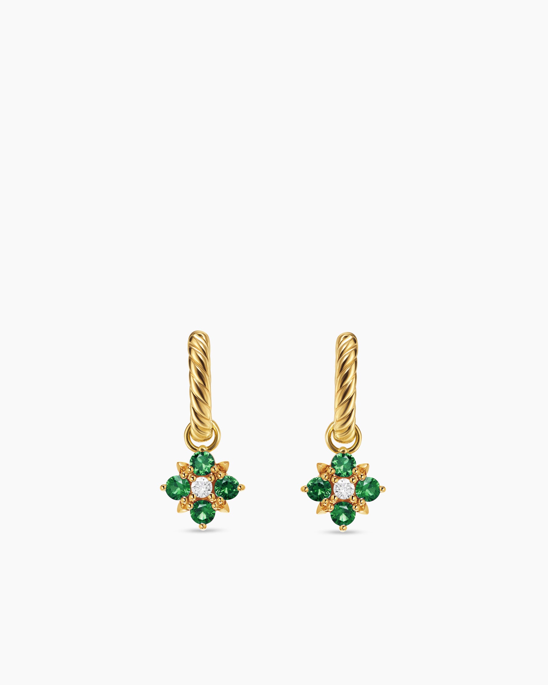 Petite Modern Renaissance Color Drop Earrings in 18K Yellow Gold with Emerald and Diamonds, 18mm