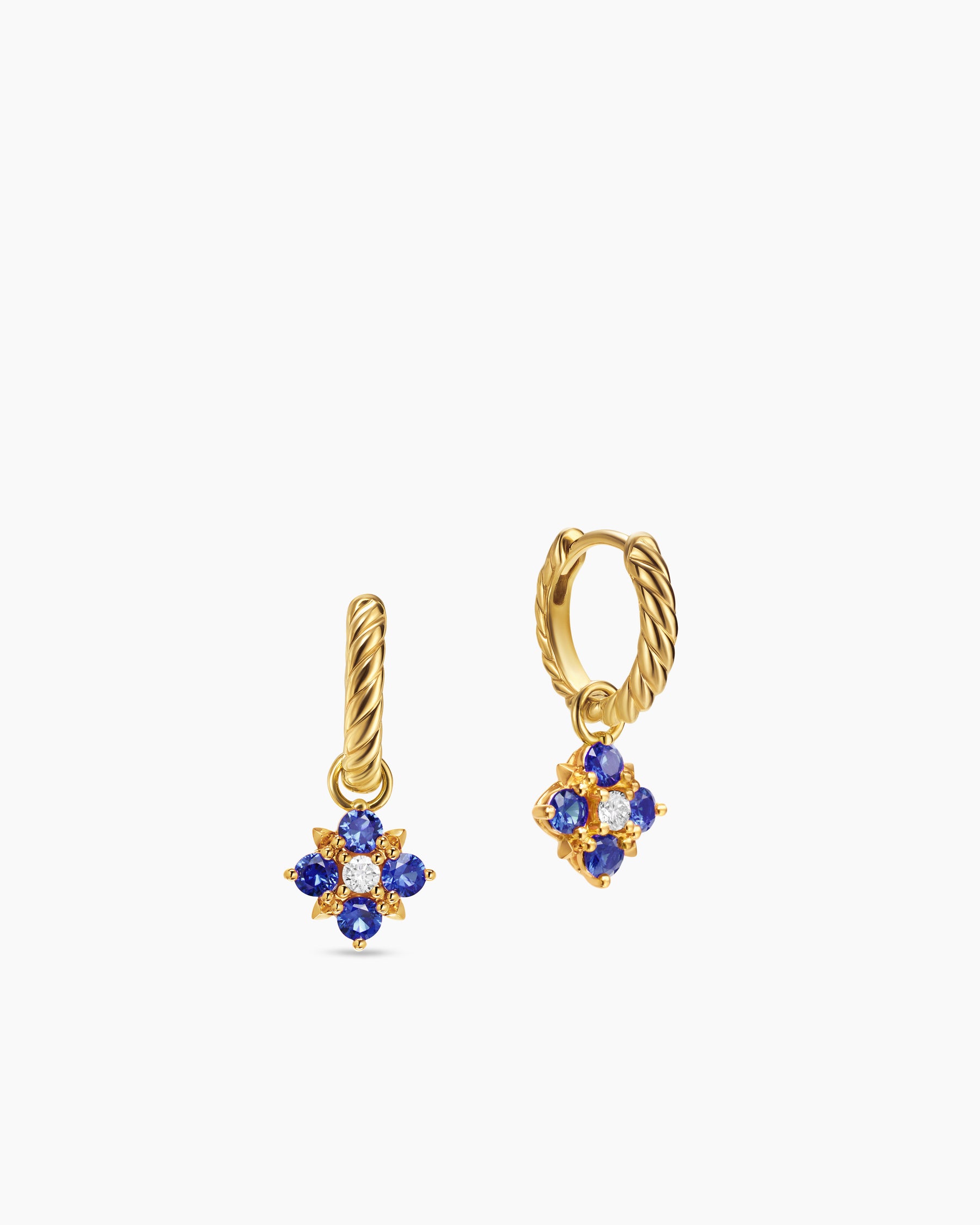Petite Modern Renaissance Color Drop Earrings in 18K Yellow Gold with Sapphire and Diamonds, 18mm - Image 3