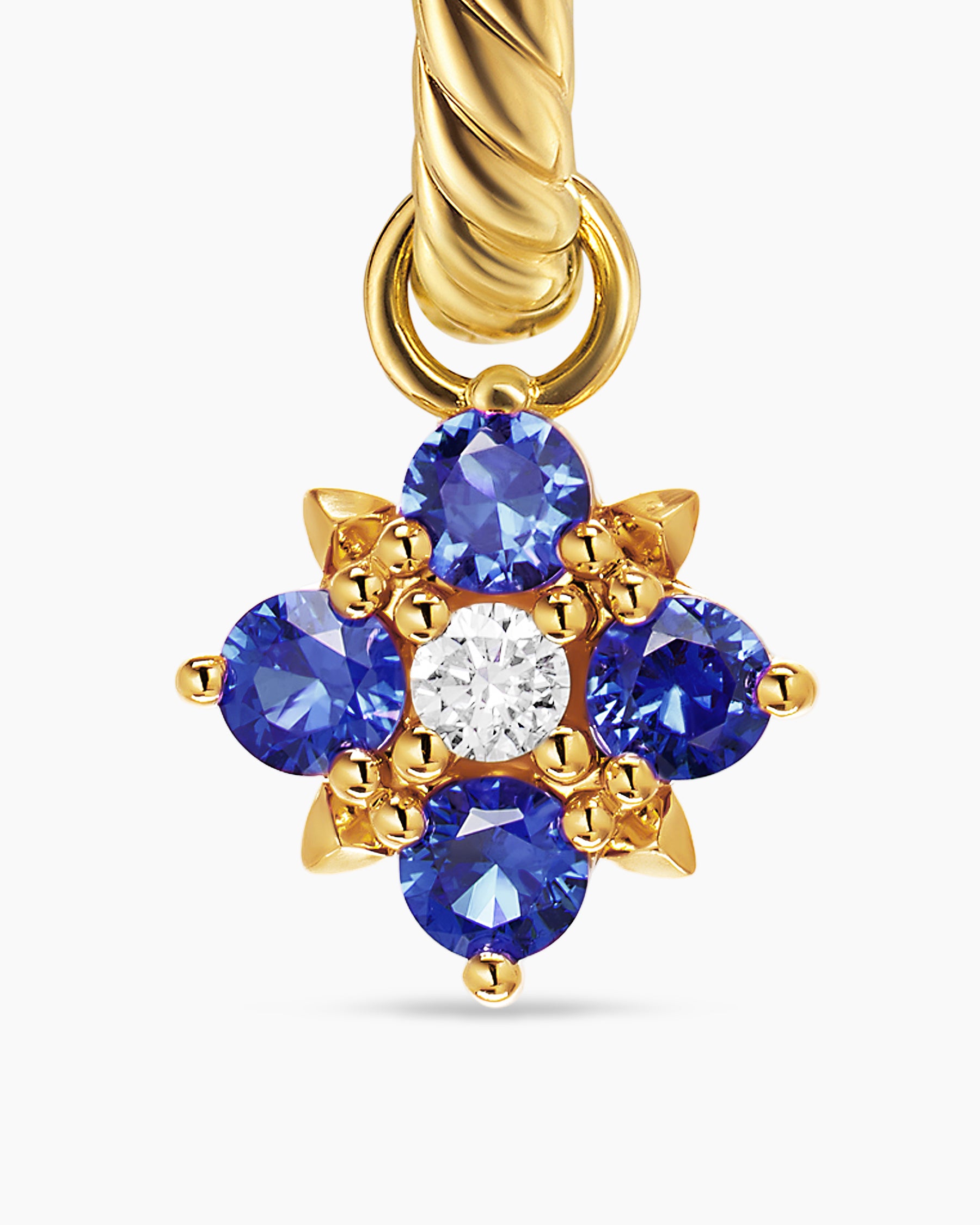 Petite Modern Renaissance Color Drop Earrings in 18K Yellow Gold with Sapphire and Diamonds, 18mm - Image 4