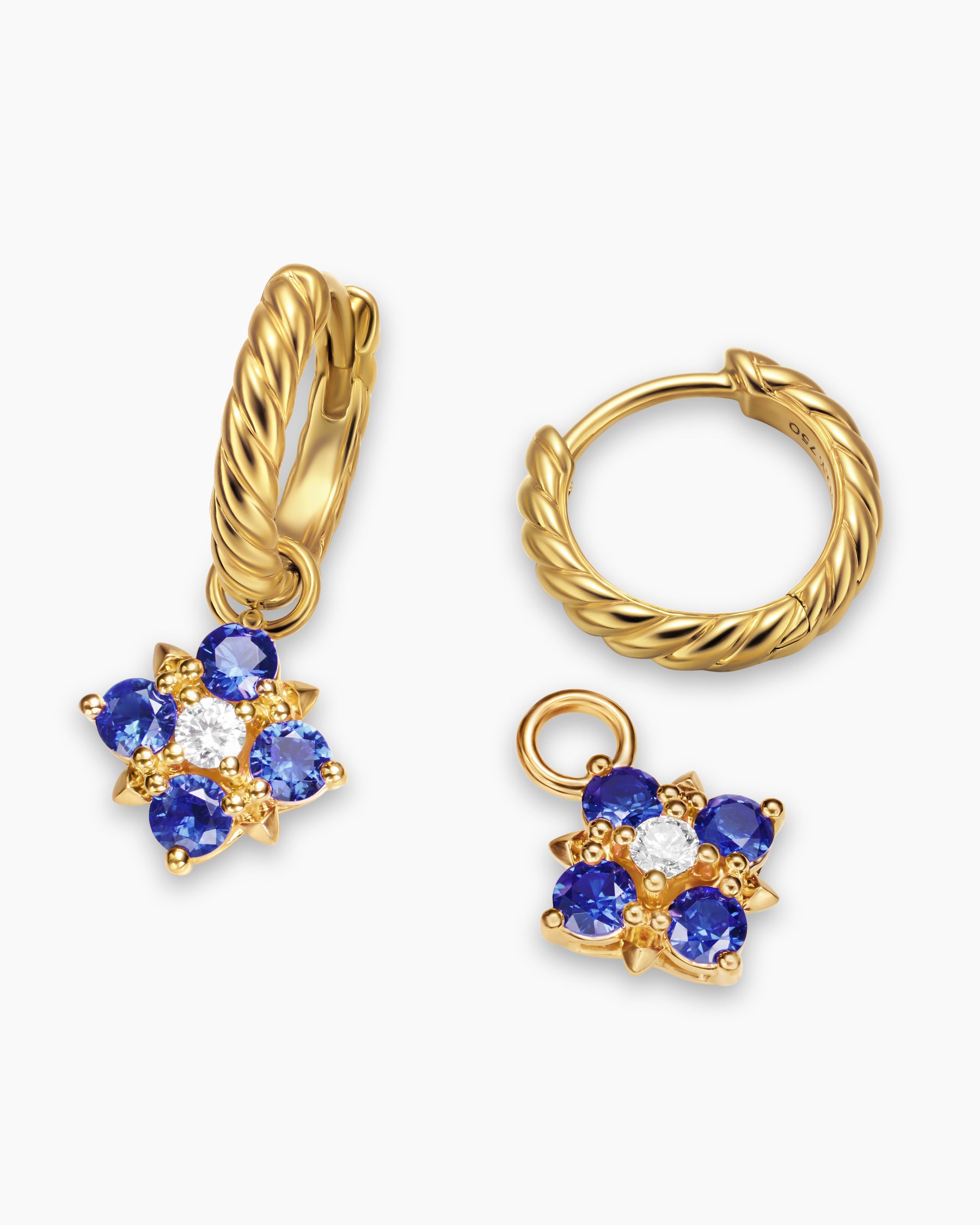 Petite Modern Renaissance Color Drop Earrings in 18K Yellow Gold with Sapphire and Diamonds, 18mm - Image 5