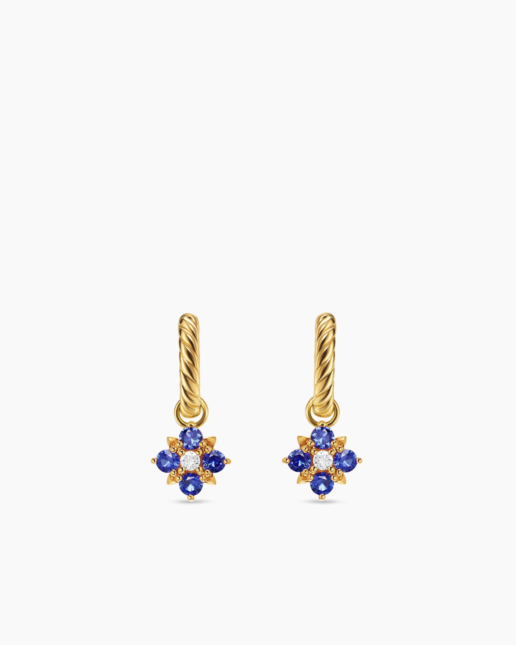 Petite Modern Renaissance Color Drop Earrings in 18K Yellow Gold with Sapphire and Diamonds, 18mm