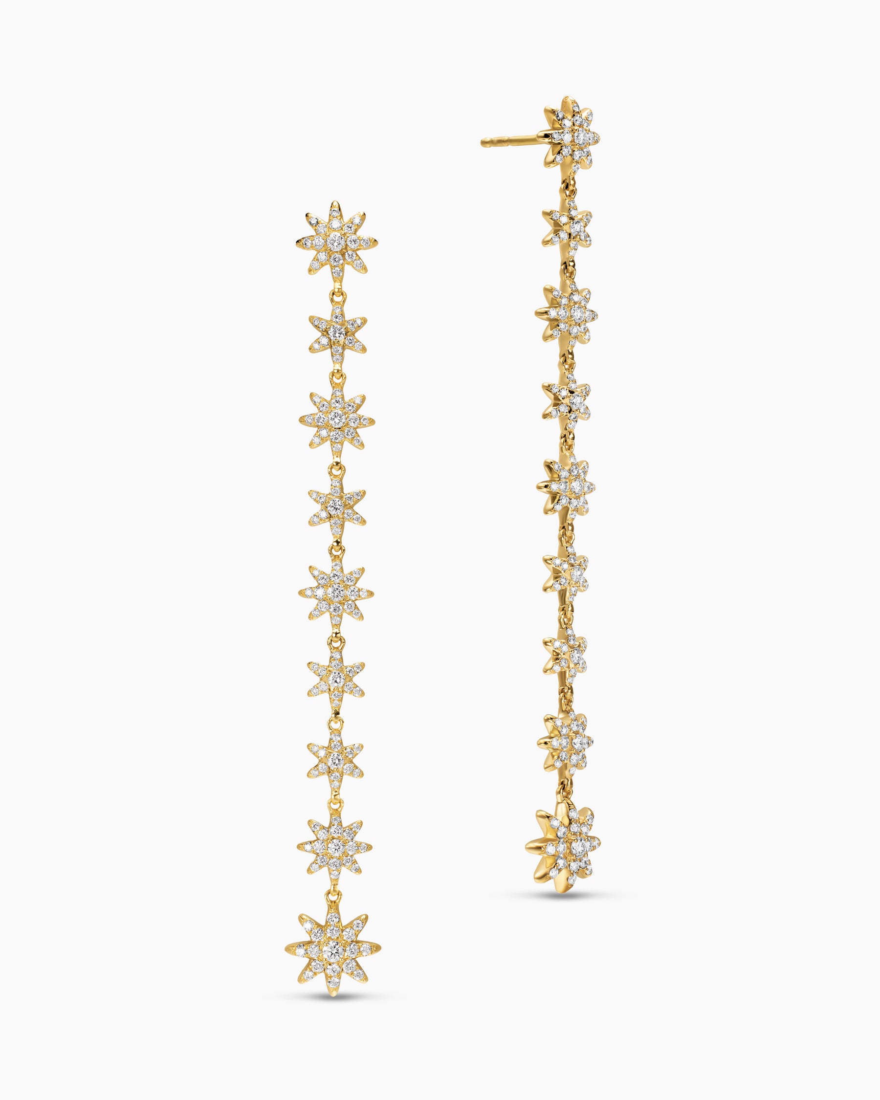 Starburst Drop Earrings in 18K Yellow Gold with Diamonds, 70.9mm - Image 3