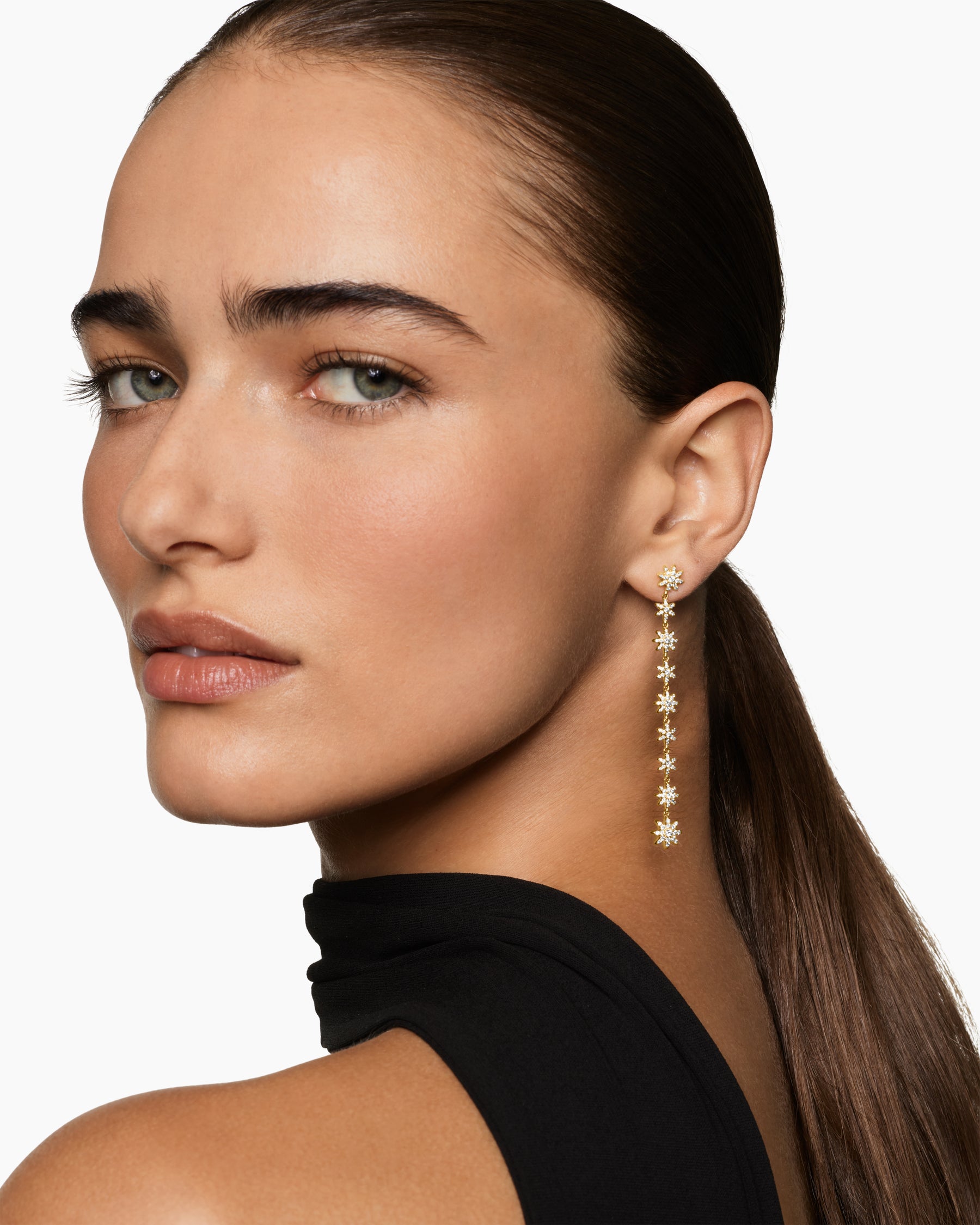Alternative view of Starburst Drop Earrings in 18K Yellow Gold with Diamonds, 70.9mm