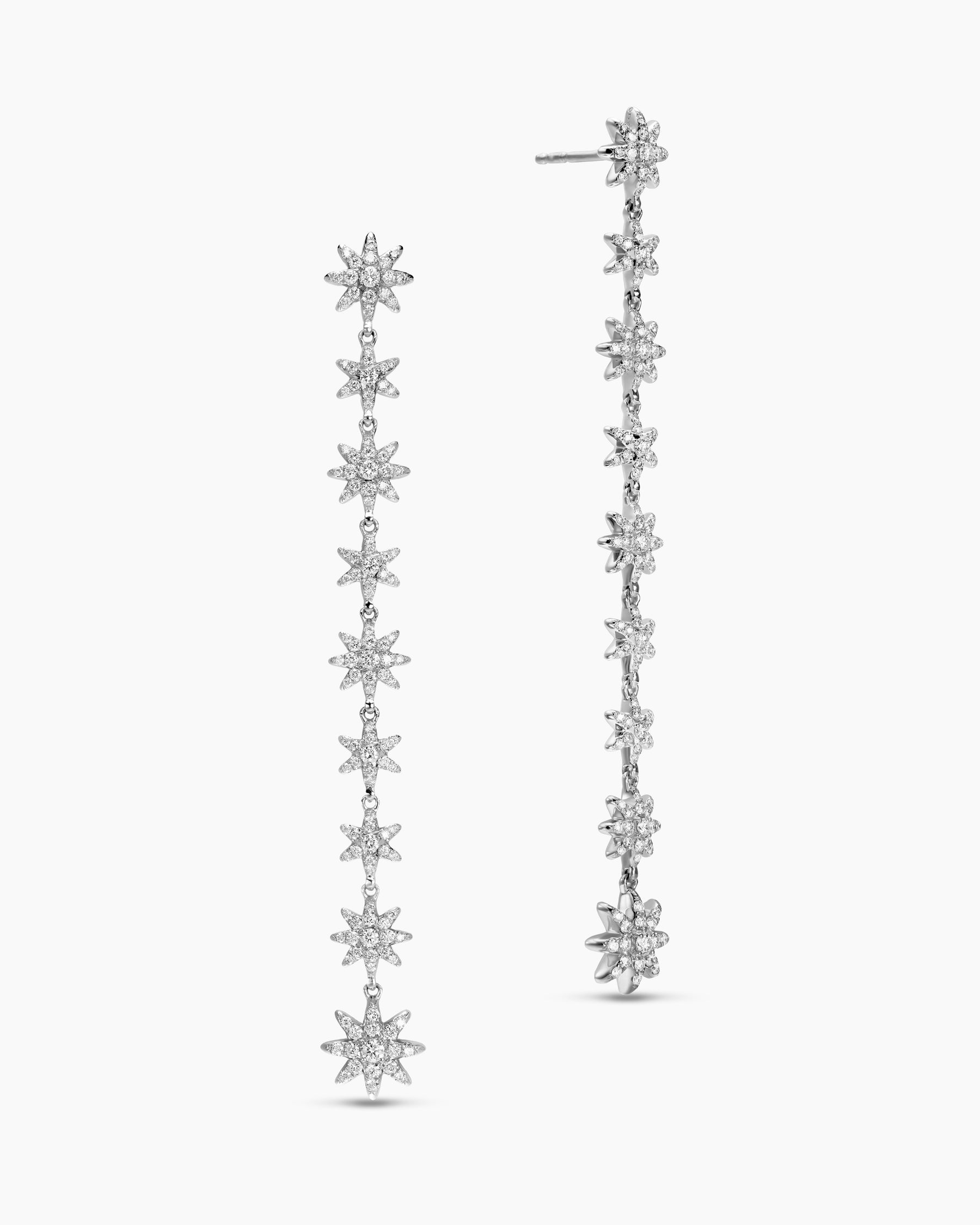 Starburst Drop Earrings in 18K White Gold with Diamonds, 70.9mm - Image 3