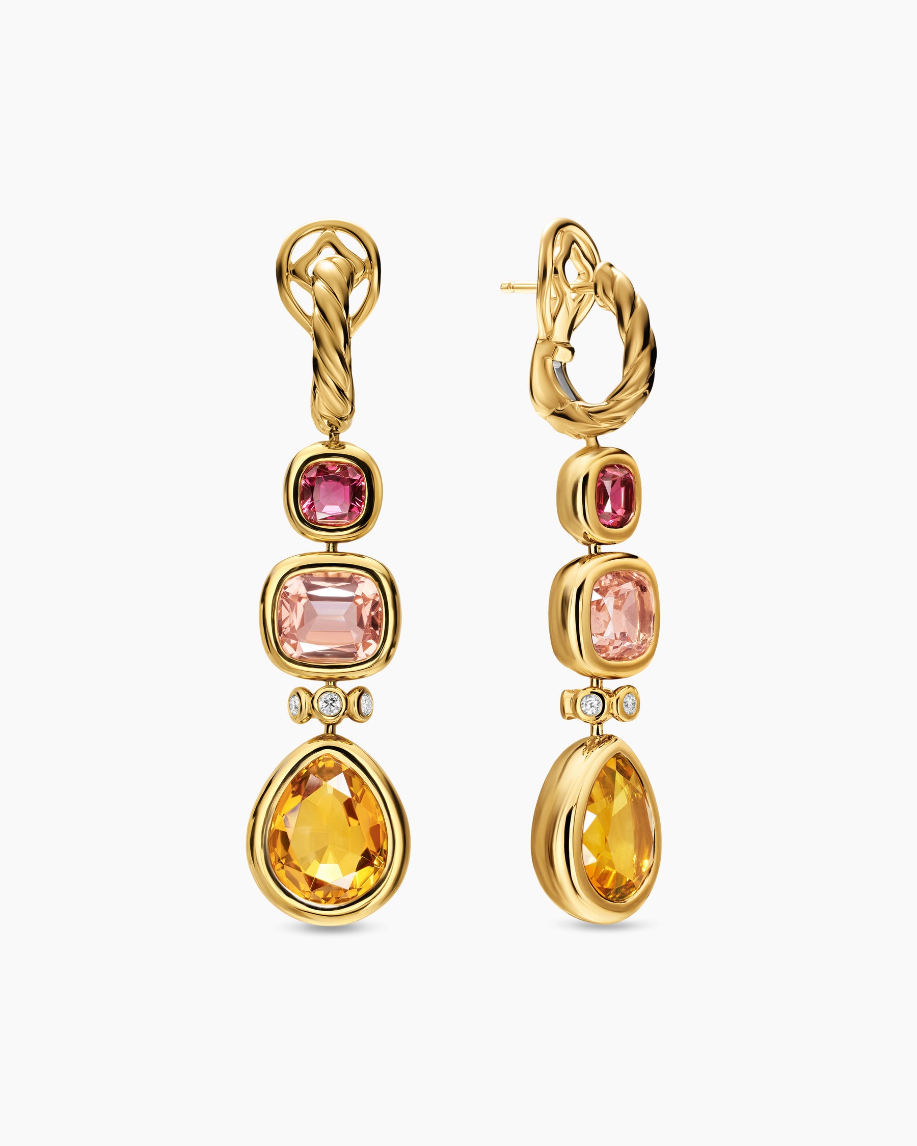 Alternative view of DY Mercer Statement Stone Drop Earrings in 18K Yellow Gold with Citrine, Morganite, Pink Tourmalines and Diamonds, 52mm