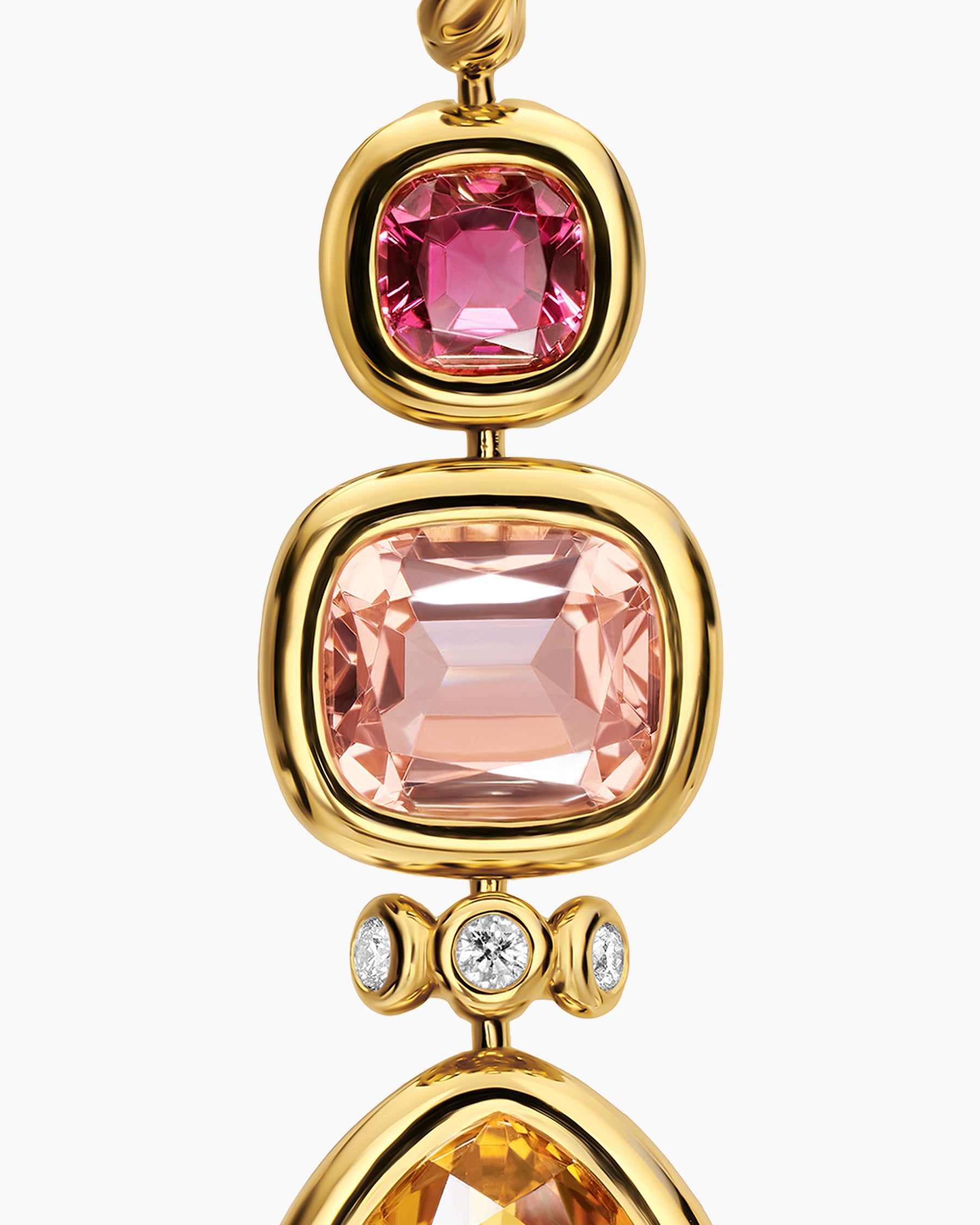 DY Mercer Statement Stone Drop Earrings in 18K Yellow Gold with Citrine, Morganite, Pink Tourmalines and Diamonds, 52mm - Image 3
