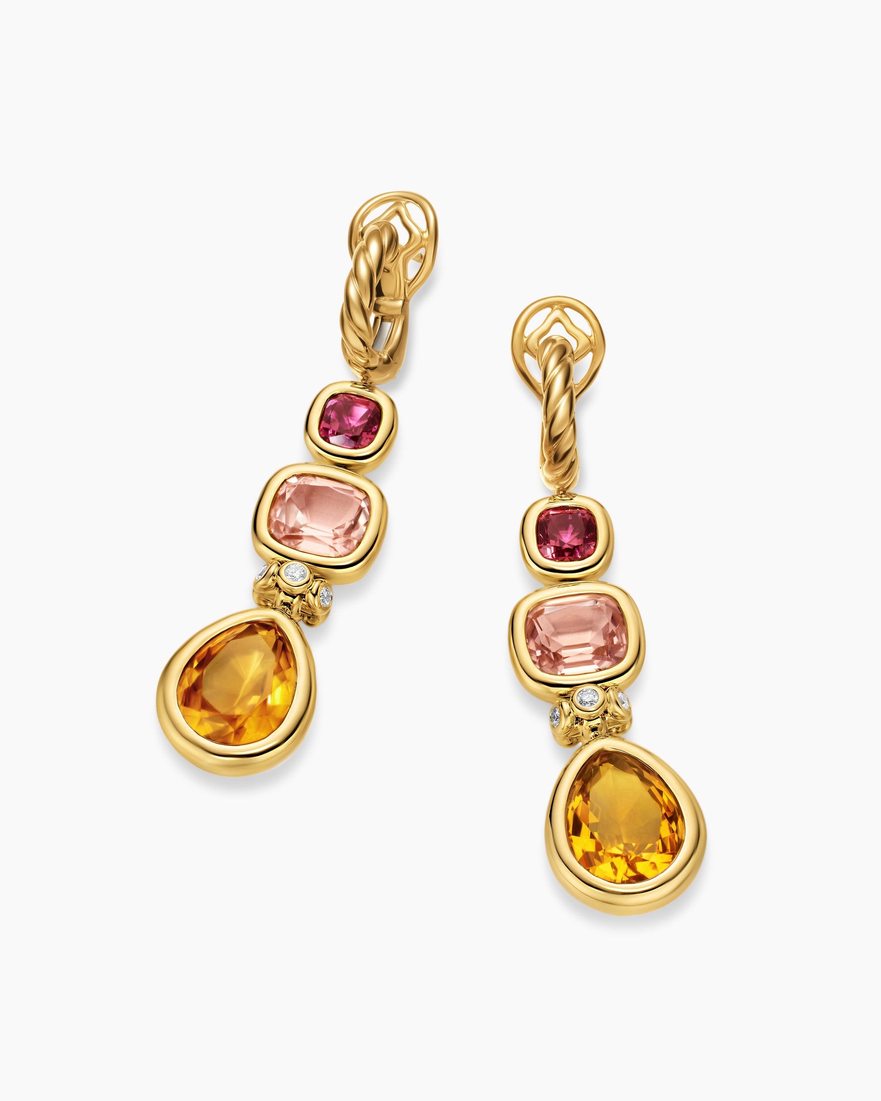 DY Mercer Statement Stone Drop Earrings in 18K Yellow Gold with Citrine, Morganite, Pink Tourmalines and Diamonds, 52mm - Image 4