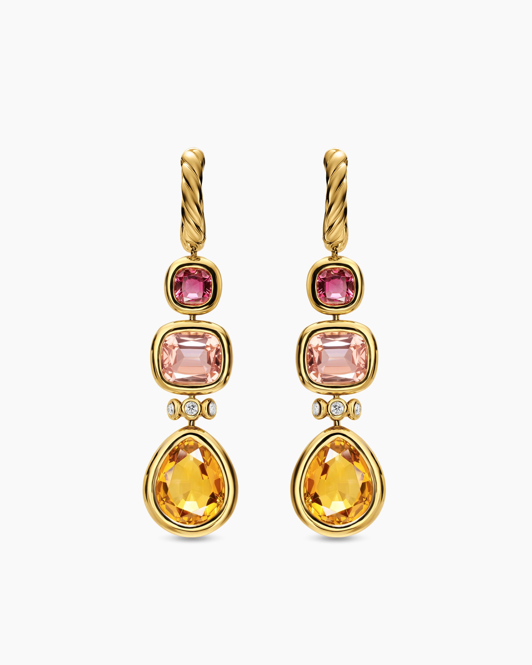 DY Mercer Statement Stone Drop Earrings in 18K Yellow Gold with Citrine, Morganite, Pink Tourmalines and Diamonds, 52mm