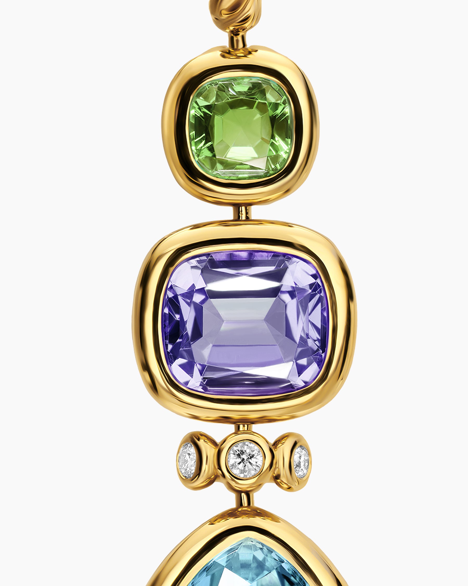 DY Mercer Statement Stone Drop Earrings in 18K Yellow Gold with Sky Blue Topaz, Iolite, Green Tourmalines and Diamonds, 52mm - Image 4