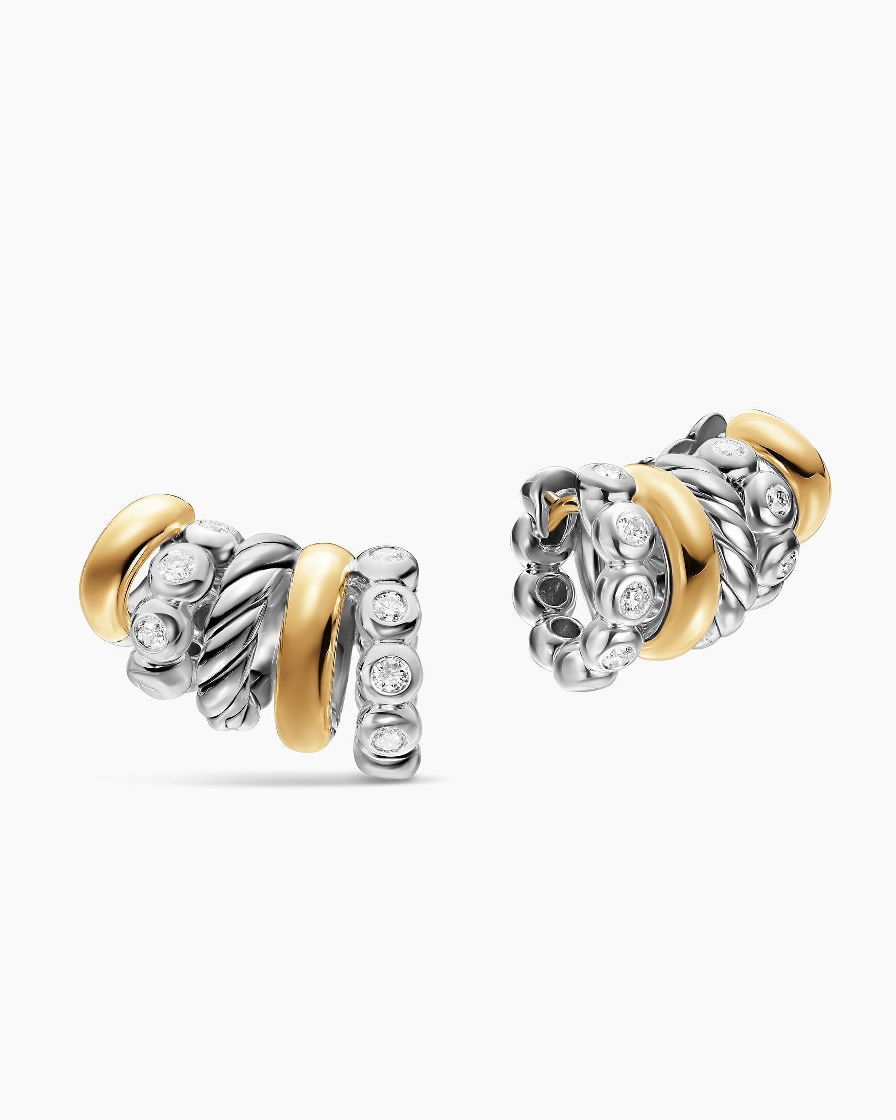 DY Mercer Multi Hoop Climber Earrings in Sterling Silver with 18K Yellow Gold and Diamonds, 20.6mm - Image 3