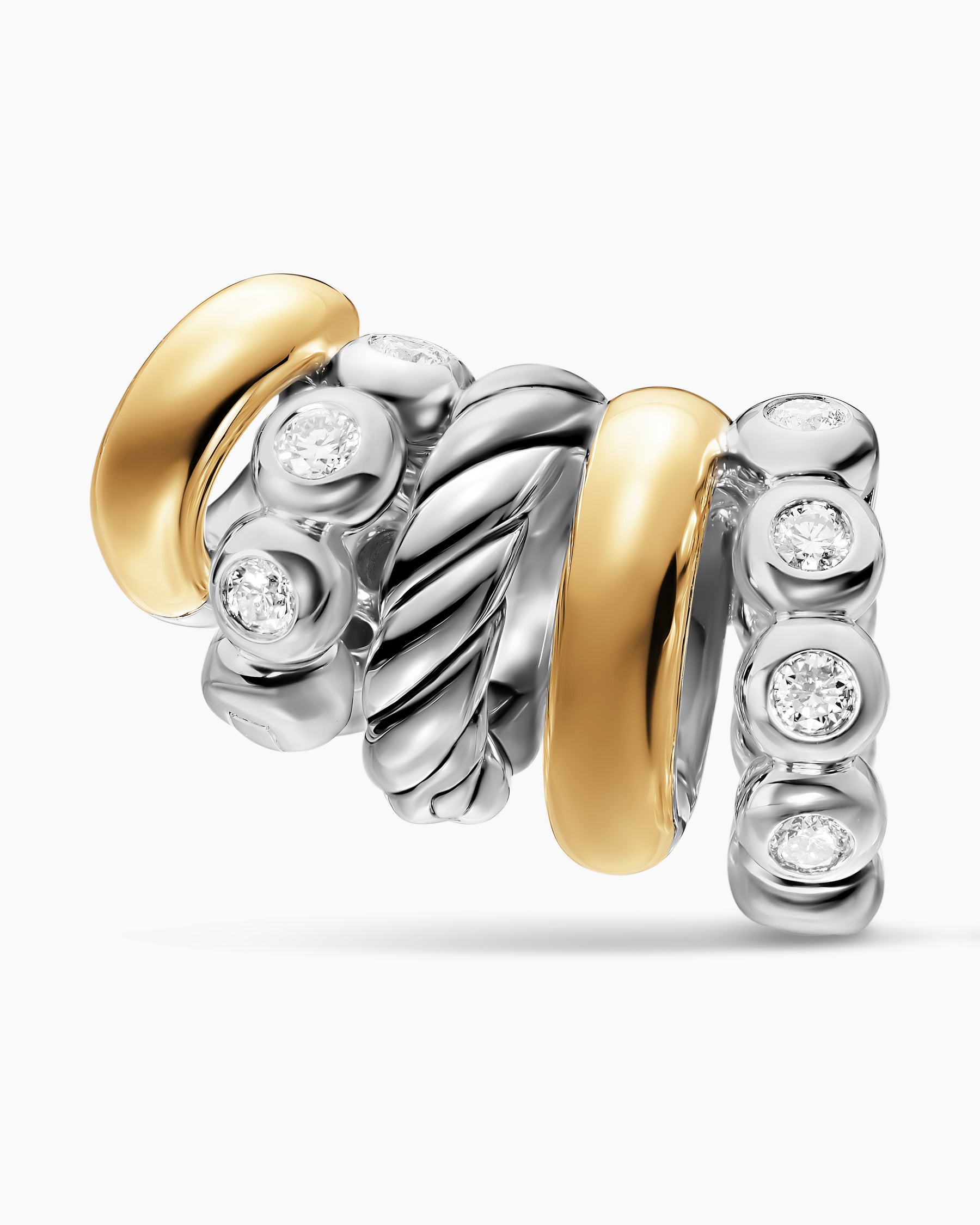 DY Mercer Multi Hoop Climber Earrings in Sterling Silver with 18K Yellow Gold and Diamonds, 20.6mm - Image 4
