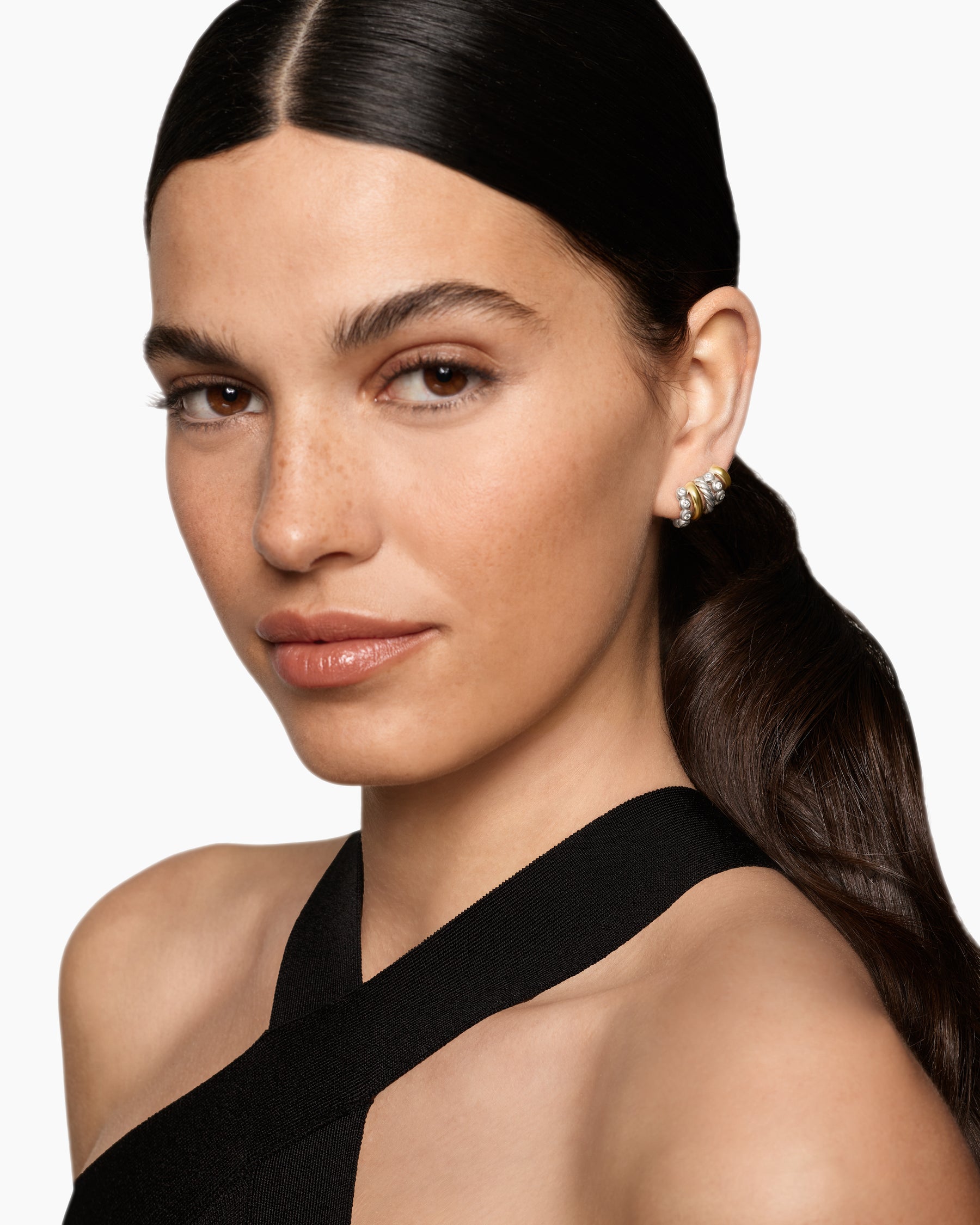 Alternative view of DY Mercer Multi Hoop Climber Earrings in Sterling Silver with 18K Yellow Gold and Diamonds, 20.6mm