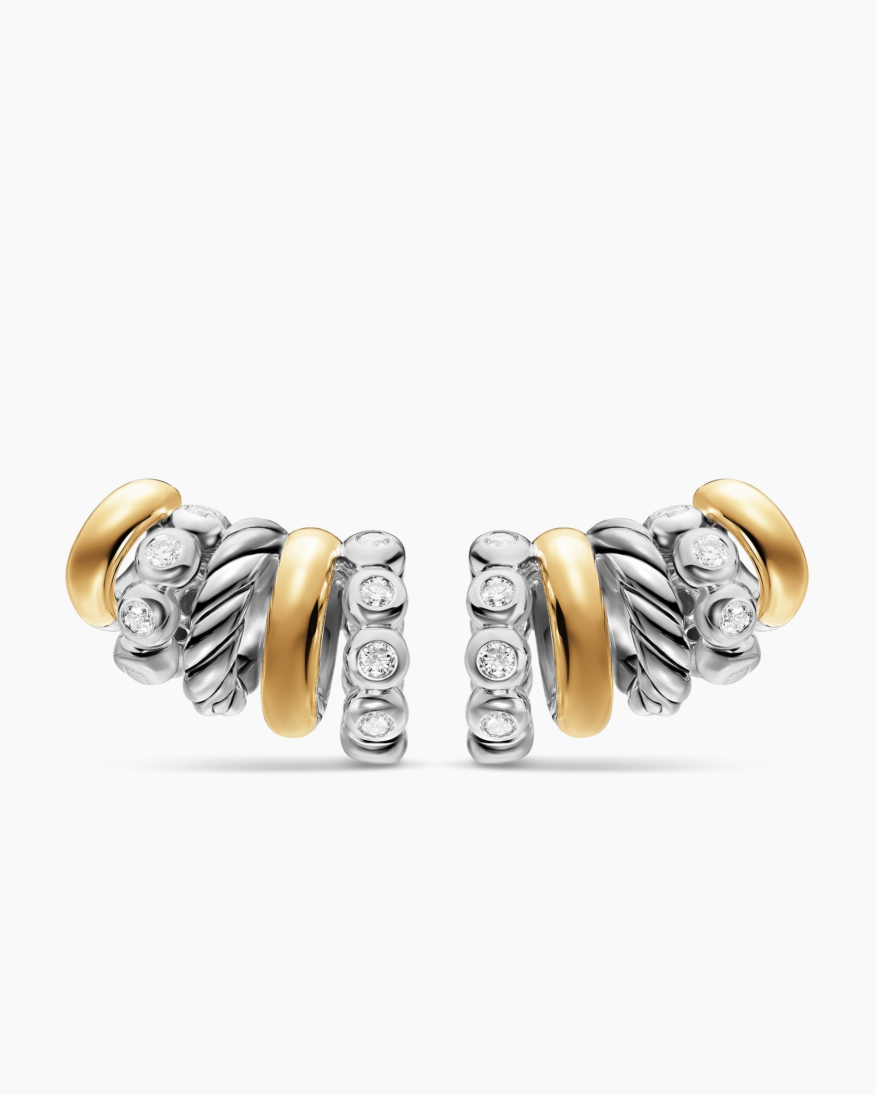 DY Mercer Multi Hoop Climber Earrings in Sterling Silver with 18K Yellow Gold and Diamonds, 20.6mm