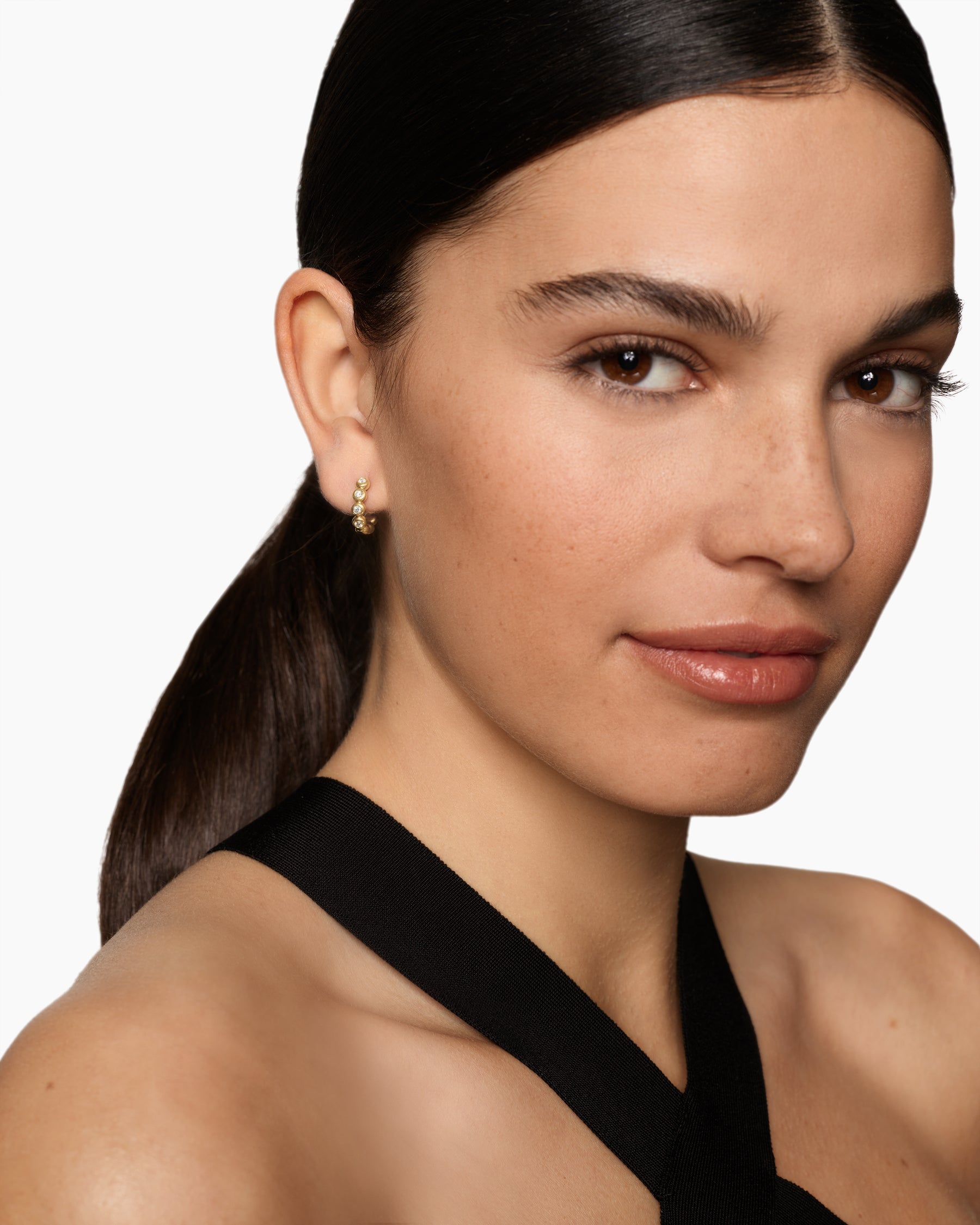 Alternative view of Bezel Set Hoop Earrings in 18K Yellow Gold with Diamonds, 13.4mm