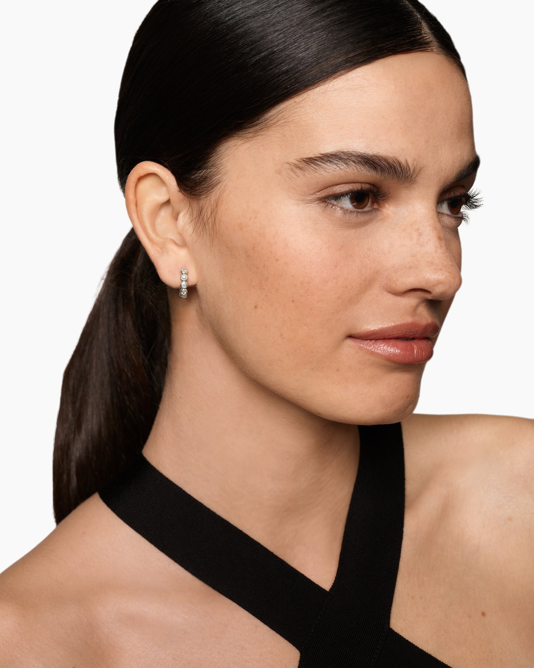 Alternative view of Bezel Set Hoop Earrings in Sterling Silver with Diamonds, 13.4mm