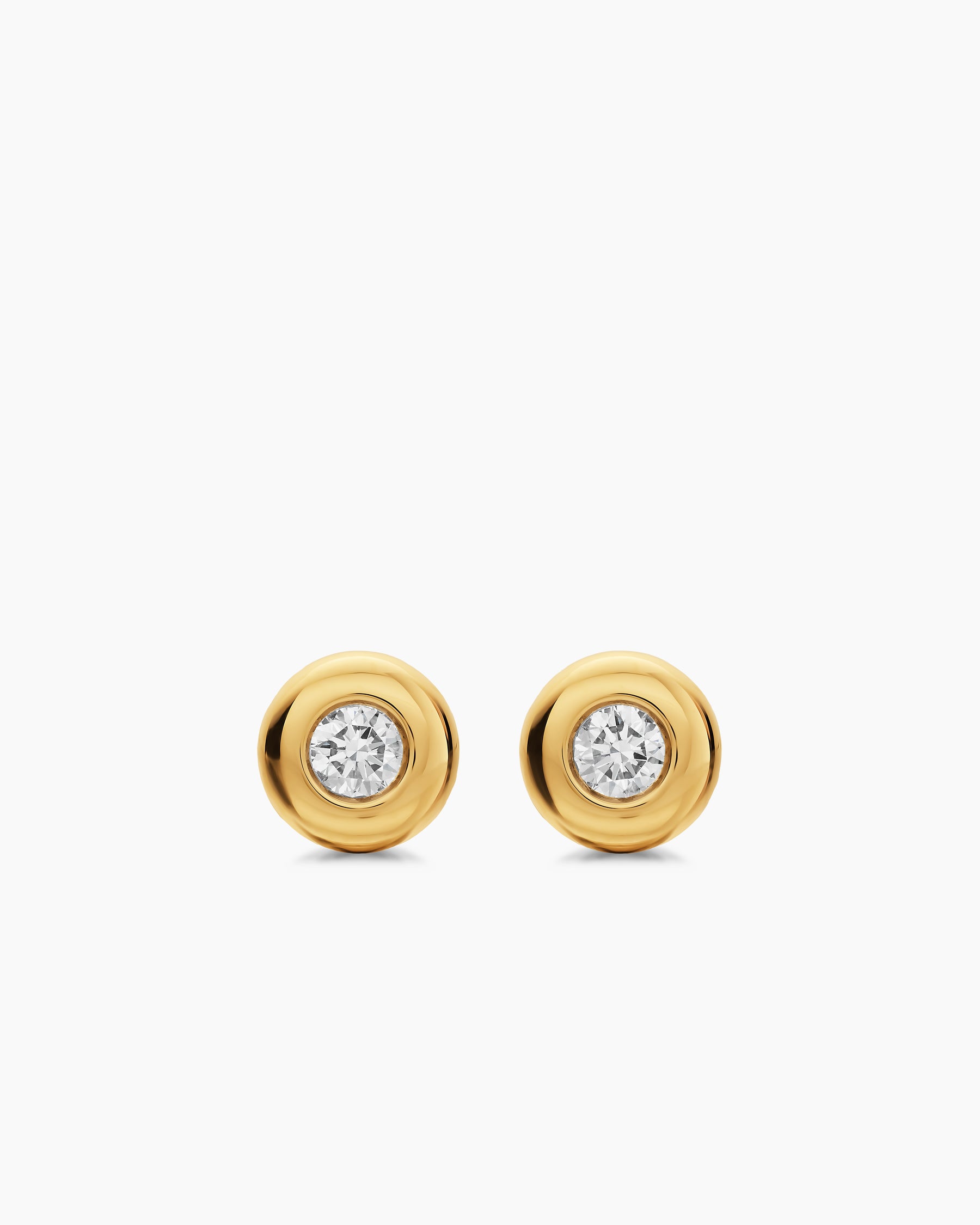 Bezel Set Stud Earrings in 18K Yellow Gold with Diamonds, 6.4mm