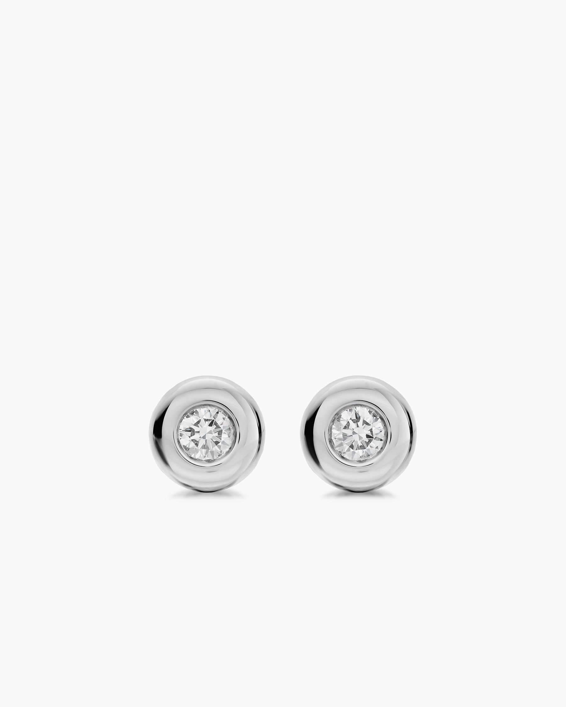 Bezel Set Stud Earrings in Sterling Silver with Diamonds, 6.4mm
