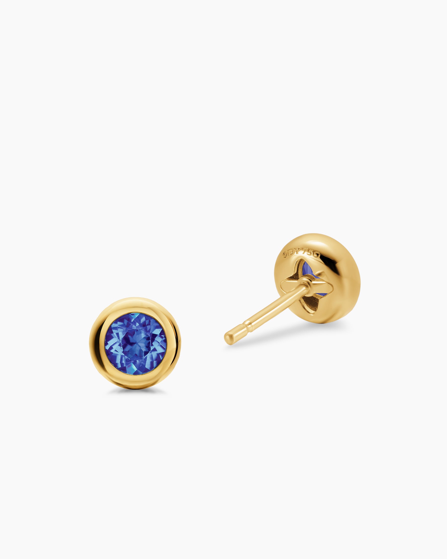 Bezel Set Stud Earrings in 18K Yellow Gold with Tanzanite, 6.6mm - Image 3