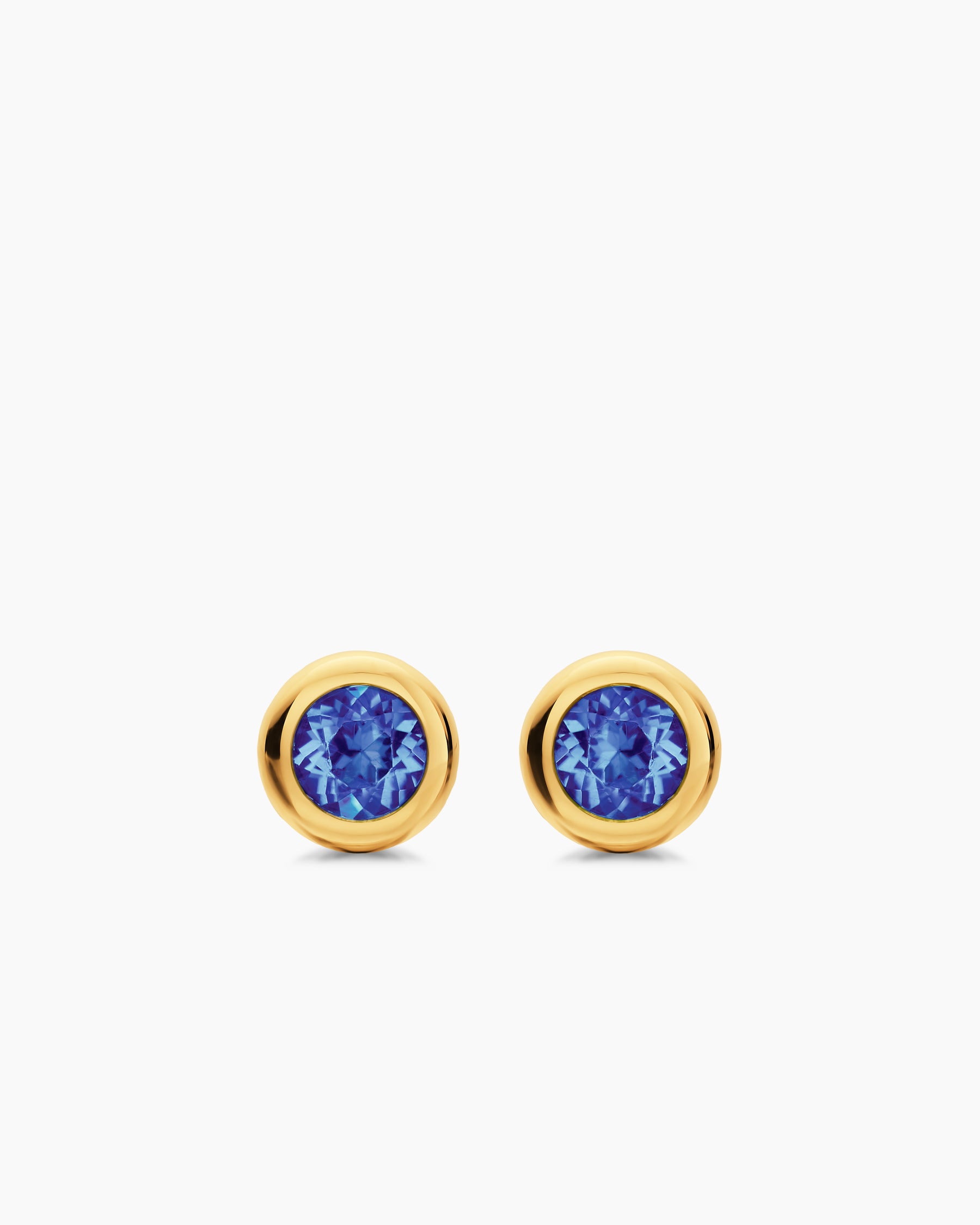 Bezel Set Stud Earrings in 18K Yellow Gold with Tanzanite, 6.6mm