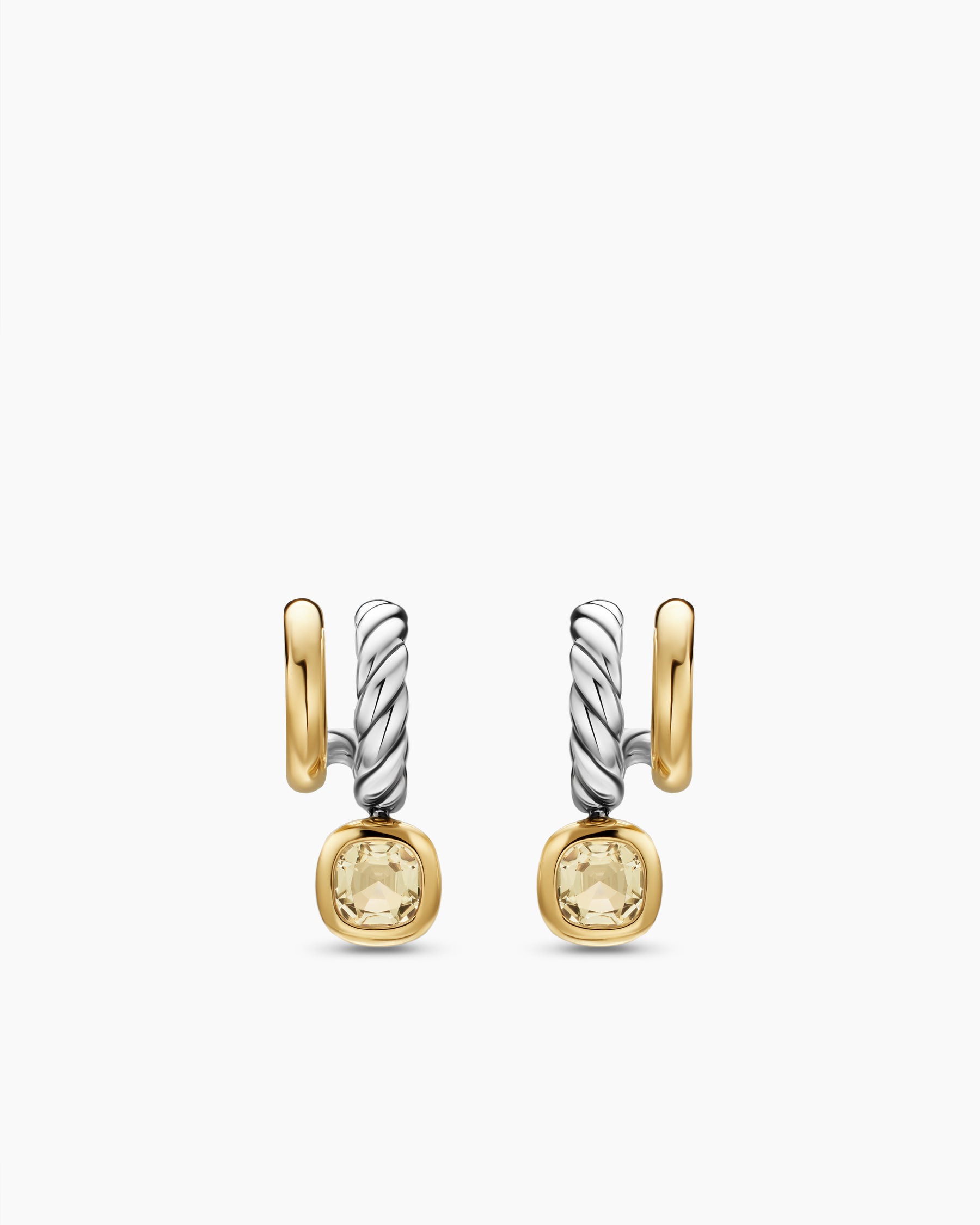 DY Mercer Color Two Row Drop Earrings in Sterling Silver with 18K Yellow Gold and Champagne Citrine, 19.5mm