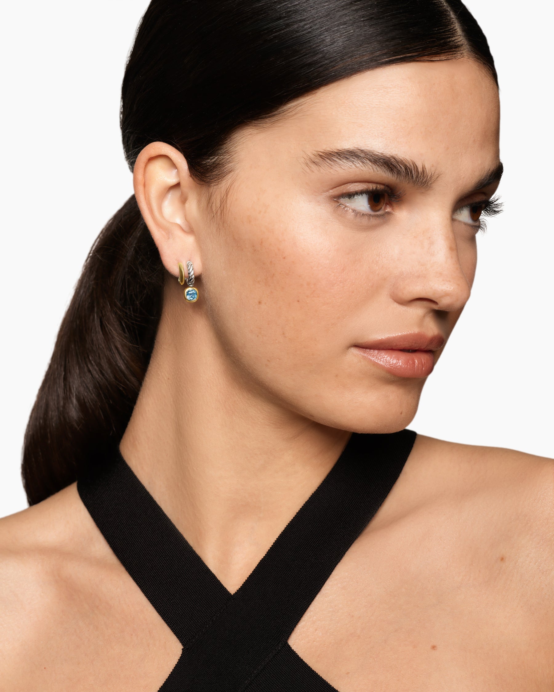 Alternative view of DY Mercer Color Two Row Drop Earrings in Sterling Silver with 18K Yellow Gold and Sky Blue Topaz, 19.5mm