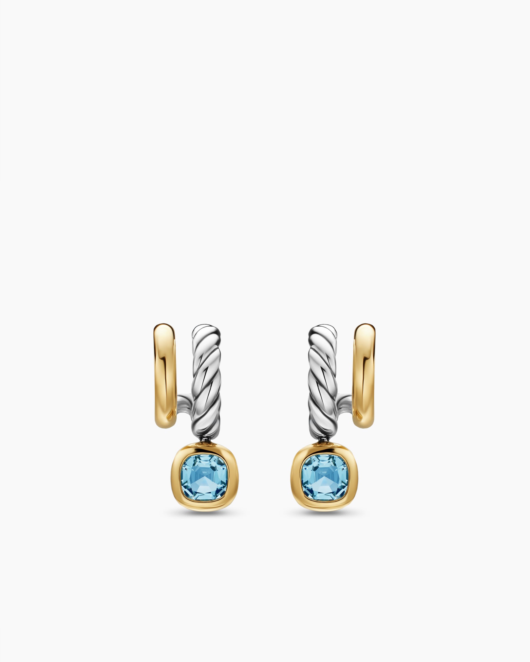 DY Mercer Color Two Row Drop Earrings in Sterling Silver with 18K Yellow Gold and Sky Blue Topaz, 19.5mm