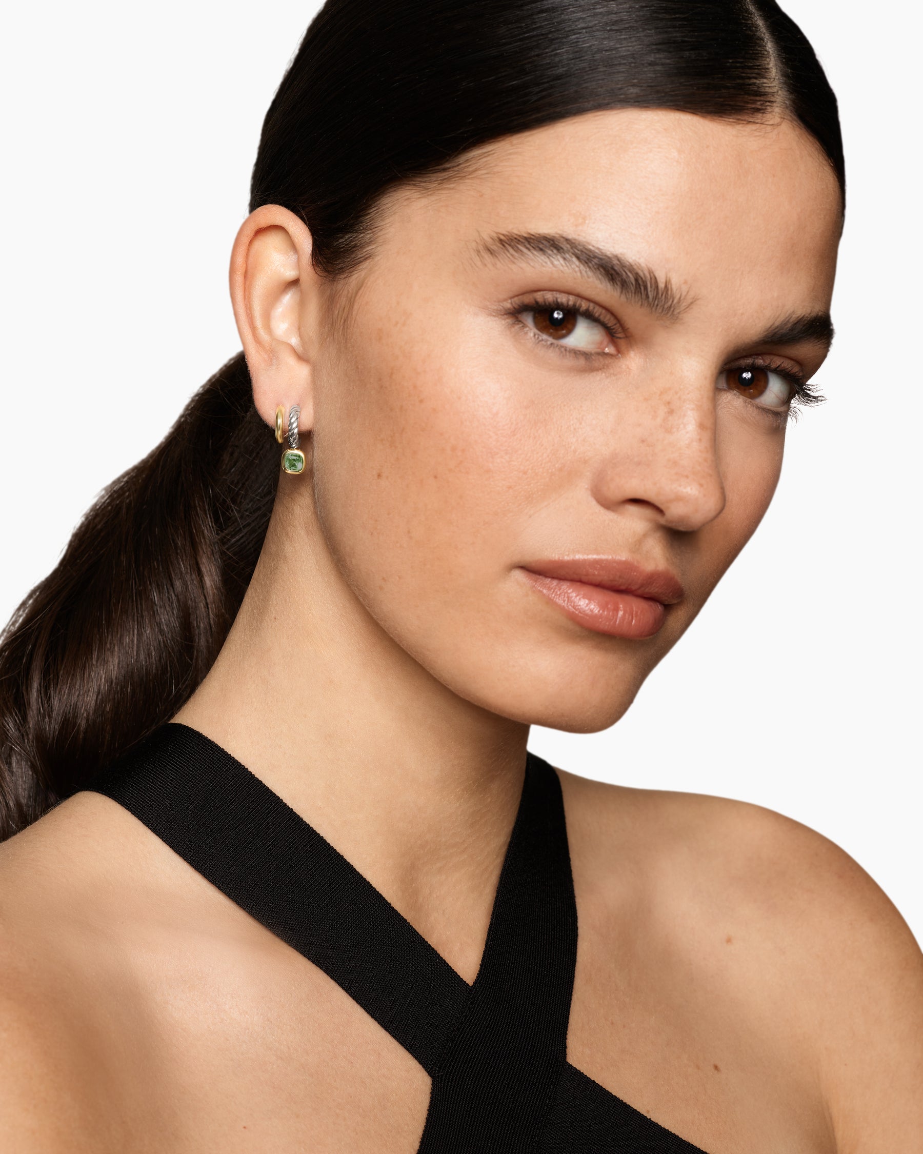 Alternative view of DY Mercer Color Two Row Drop Earrings in Sterling Silver with 18K Yellow Gold and Prasiolite, 19.5mm